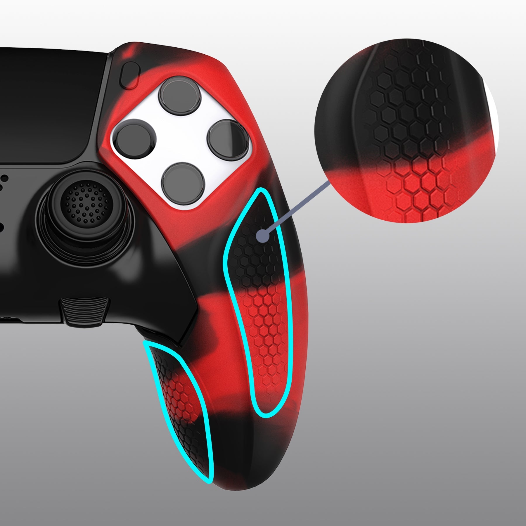 PlayVital Ninja Edition Anti-Slip Half-Covered Silicone Cover Skin with Thumb Grip Caps for PS5 Edge Controller - Red & Black PlayVital