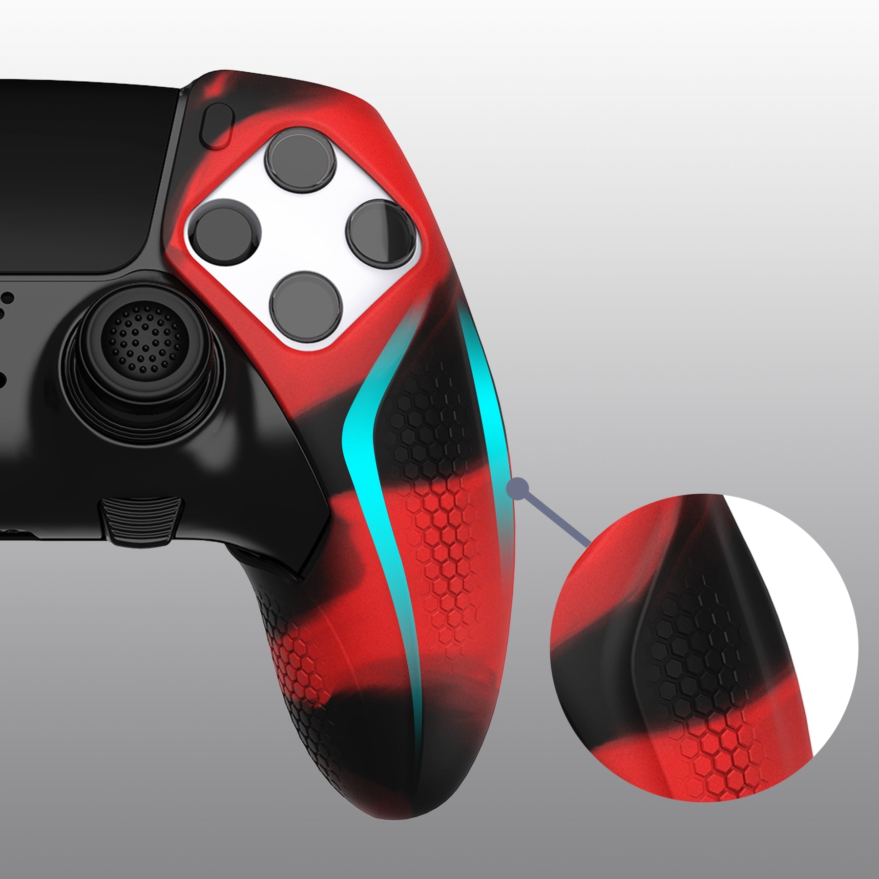 PlayVital Ninja Edition Anti-Slip Half-Covered Silicone Cover Skin with Thumb Grip Caps for PS5 Edge Controller - Red & Black PlayVital