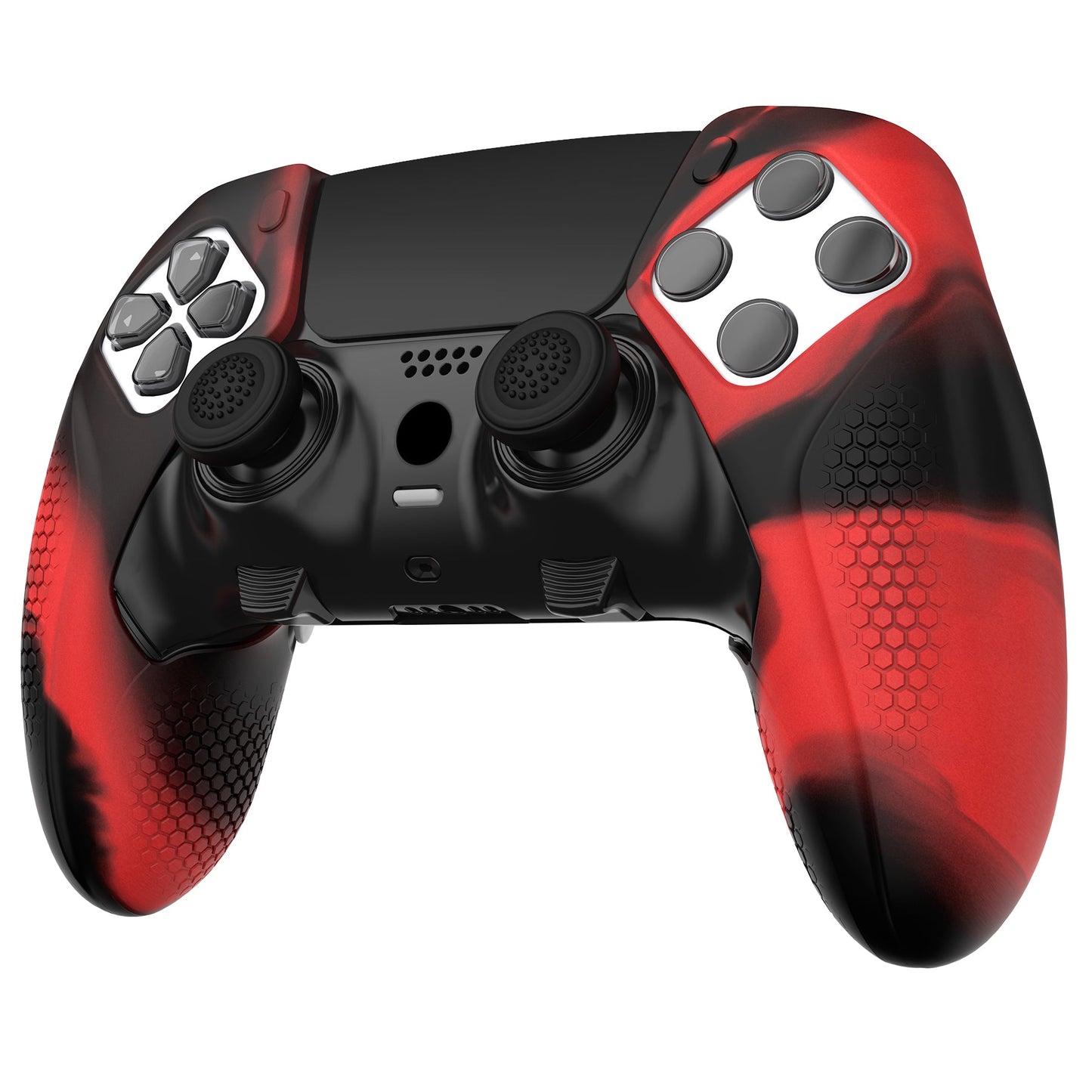 PlayVital Ninja Edition Anti-Slip Half-Covered Silicone Cover Skin with Thumb Grip Caps for PS5 Edge Controller - Red & Black PlayVital