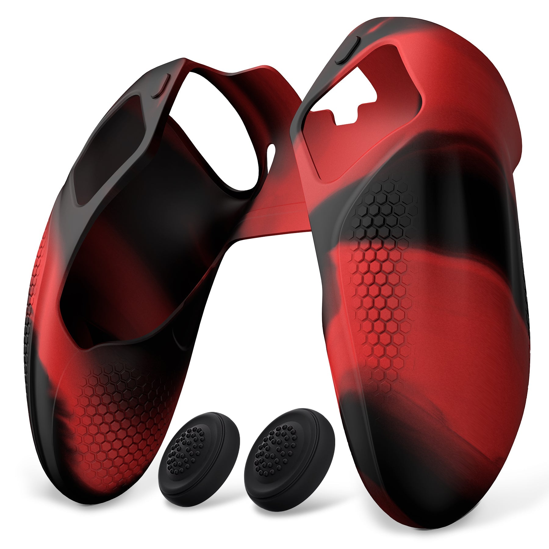 PlayVital Ninja Edition Anti-Slip Half-Covered Silicone Cover Skin with Thumb Grip Caps for PS5 Edge Controller - Red & Black PlayVital