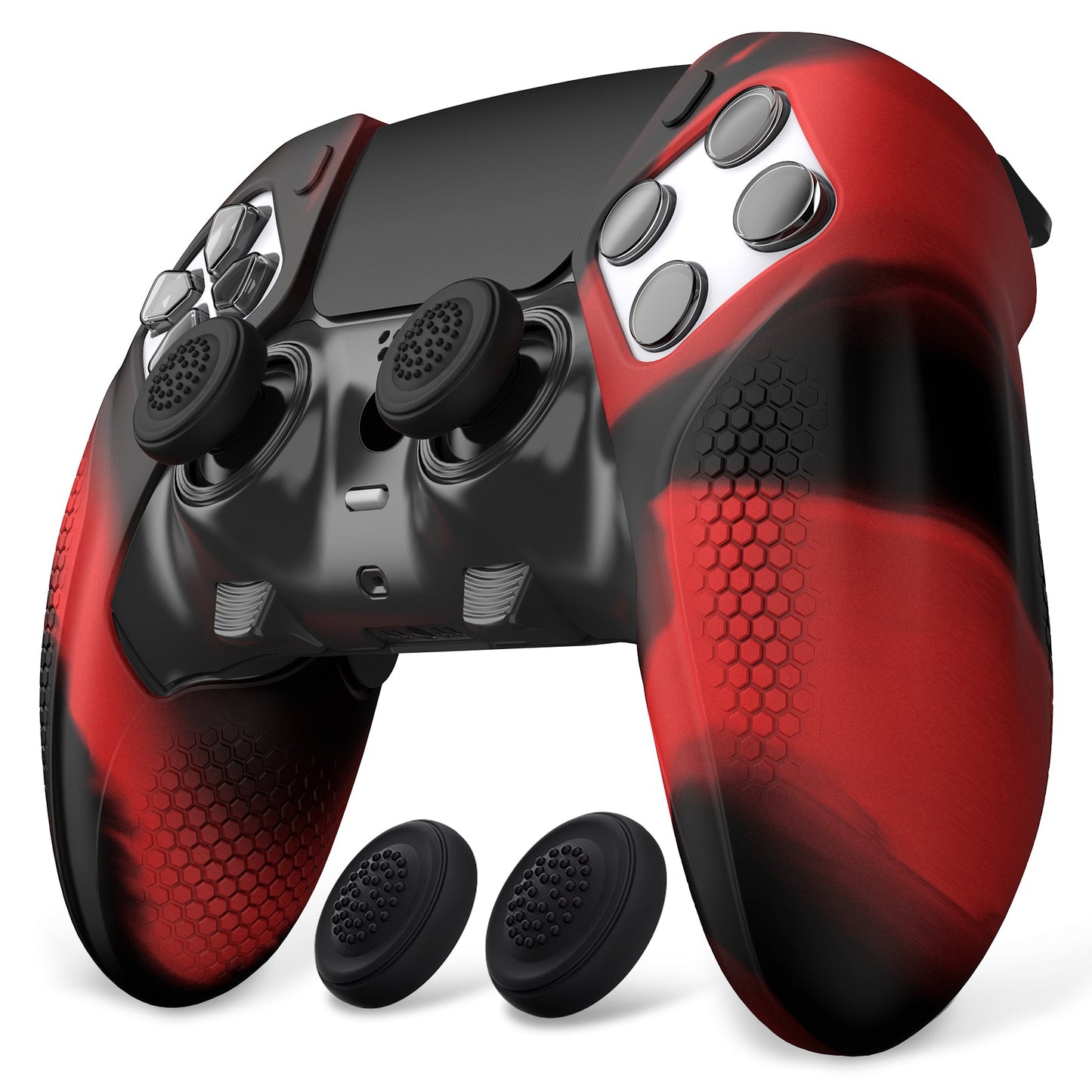 PlayVital Ninja Edition Anti-Slip Half-Covered Silicone Cover Skin with Thumb Grip Caps for PS5 Edge Controller - Red & Black PlayVital