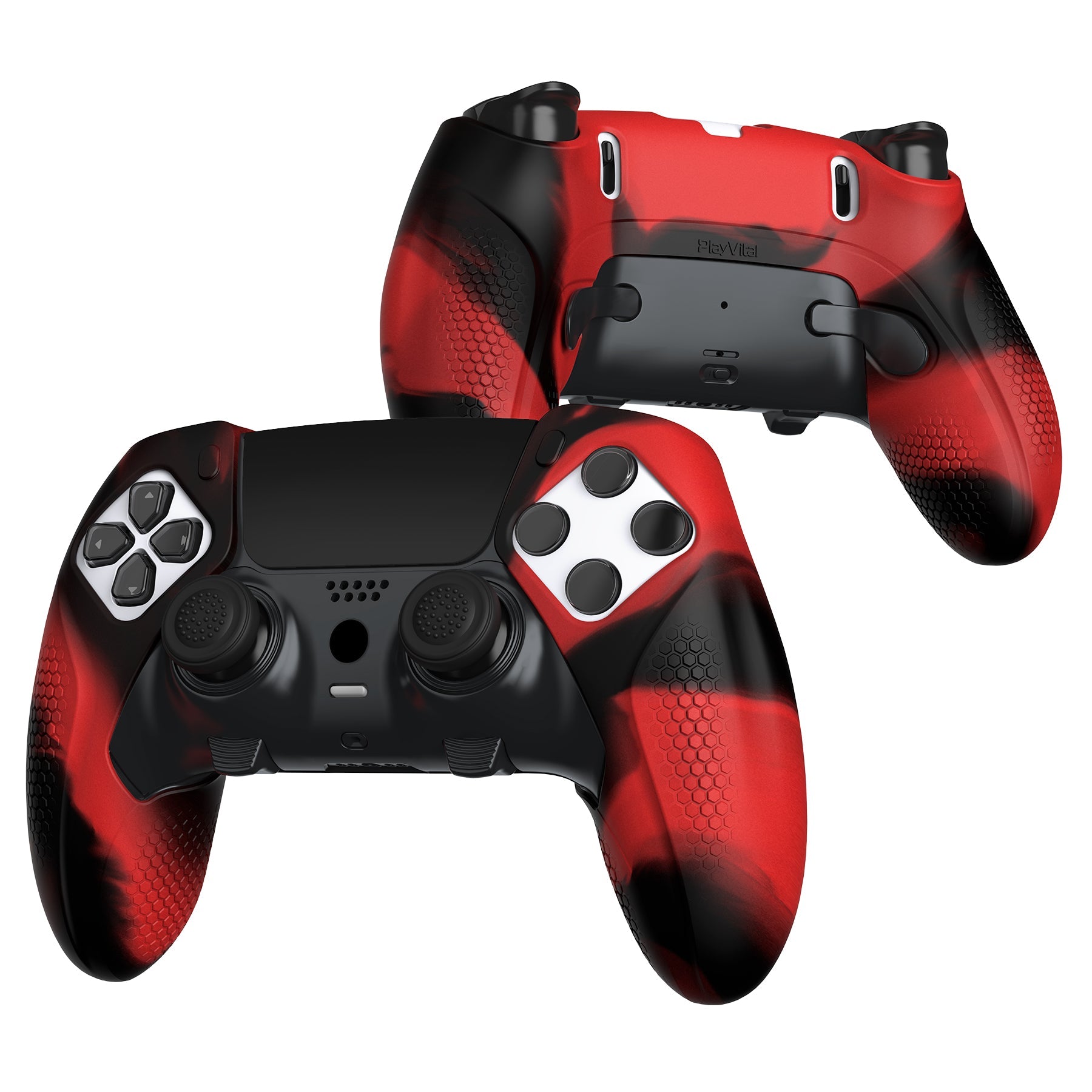 PlayVital Ninja Edition Anti-Slip Half-Covered Silicone Cover Skin with Thumb Grip Caps for PS5 Edge Controller - Red & Black PlayVital