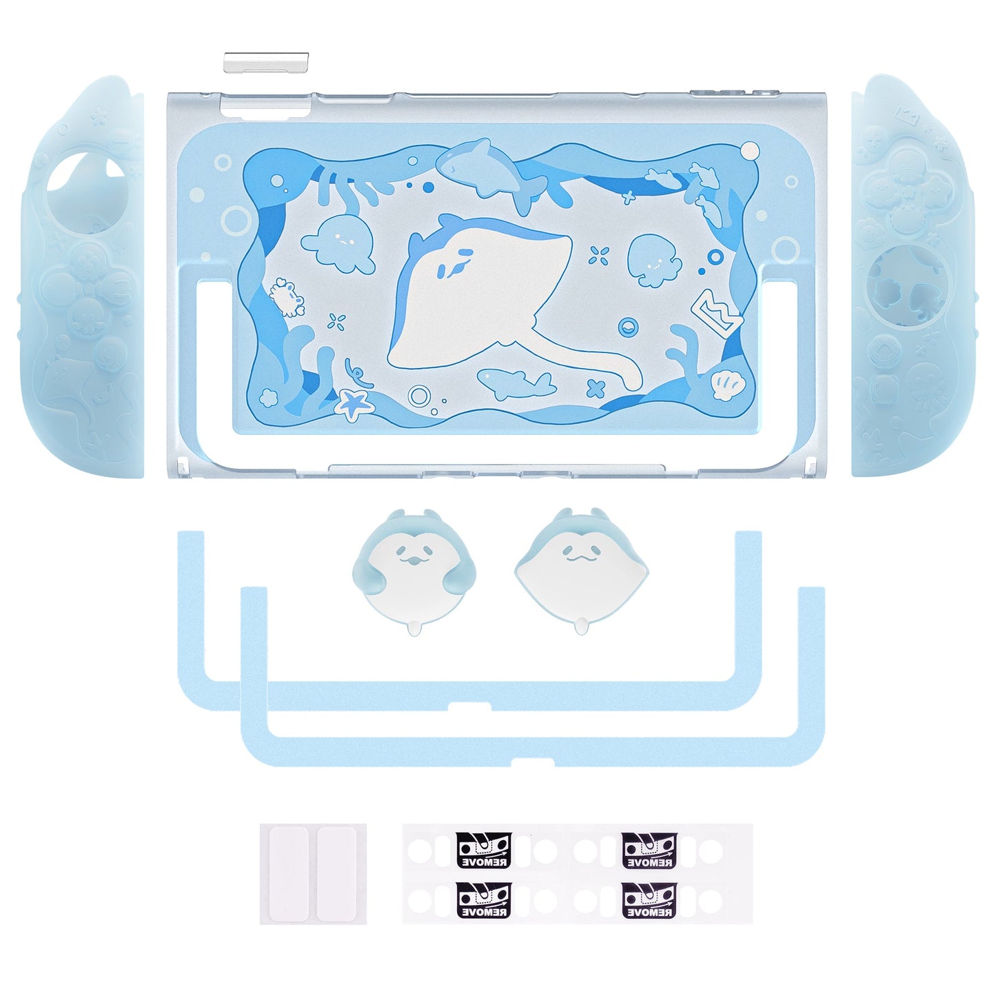 PlayVital Ocean Whisper Series Protective Case for Nintendo Switch 2, Shockproof Dockable Hard Shell Case  + Silicone Grips for Switch 2 with Thumb Grips & Sticker - Mint Blue PlayVital