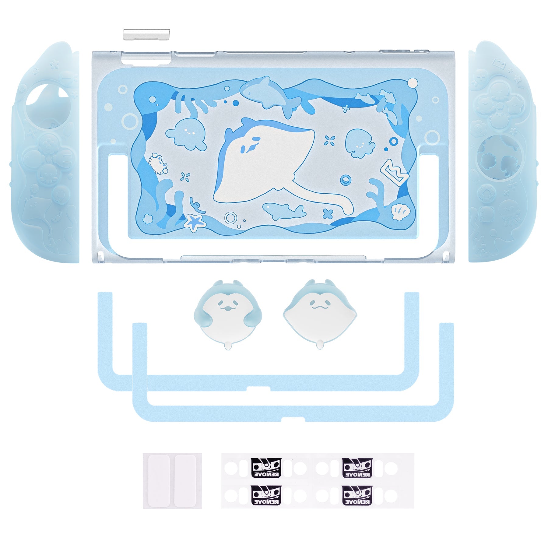 PlayVital Ocean Whisper Series Protective Case for Nintendo Switch 2, Shockproof Dockable Hard Shell Case  + Silicone Grips for Switch 2 with Thumb Grips & Sticker - Mint Blue PlayVital