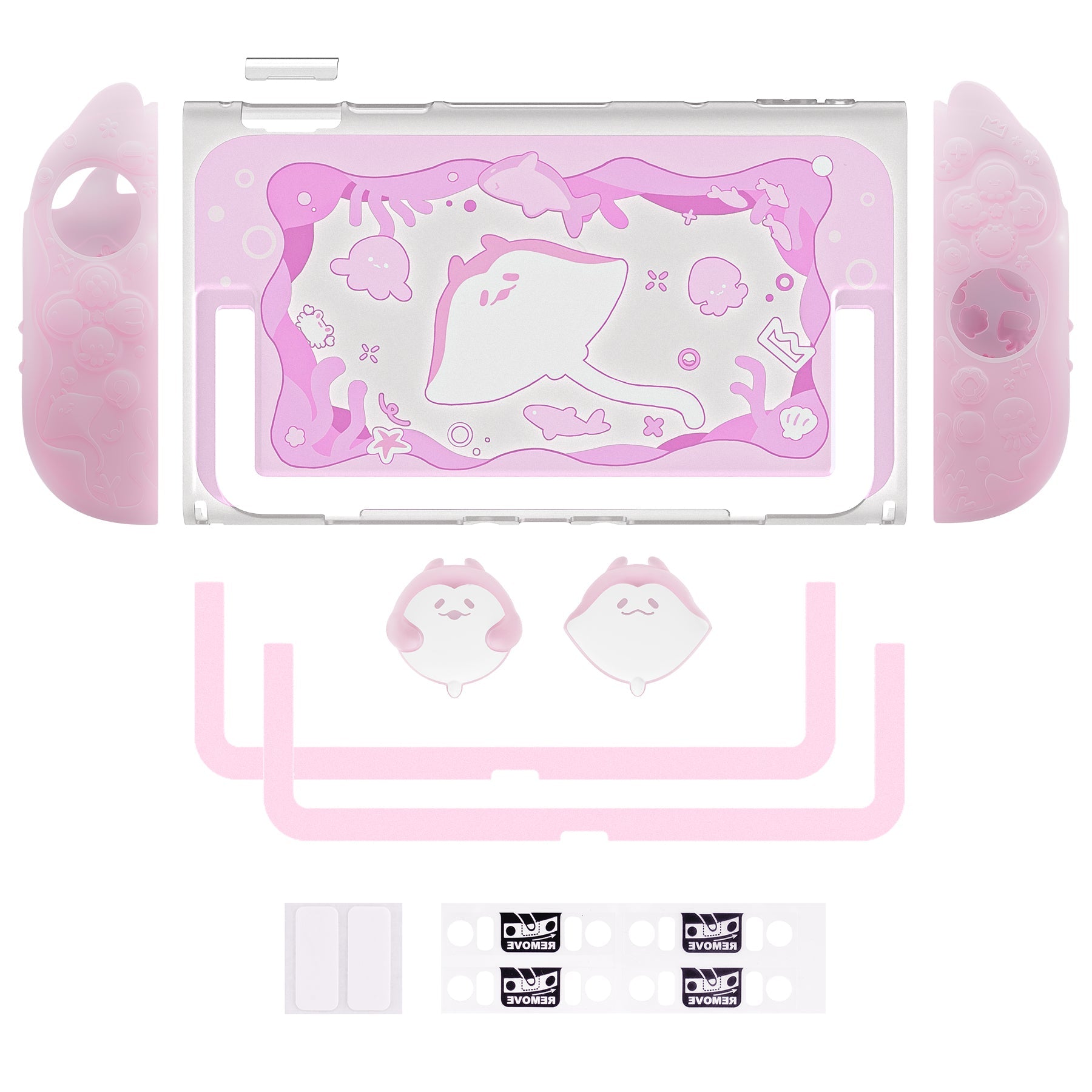 PlayVital Ocean Whisper Series Protective Case for Nintendo Switch 2, Shockproof Dockable Hard Shell Case  + Silicone Grips for Switch 2 with Thumb Grips & Sticker - Peach Pink PlayVital