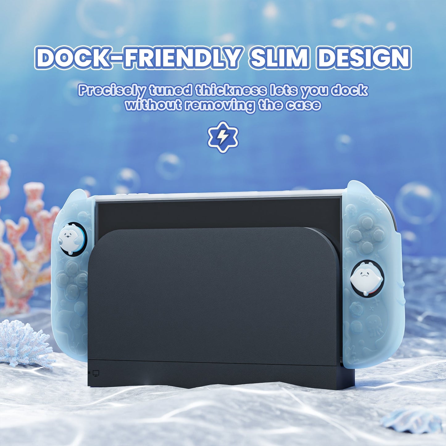 PlayVital Ocean Whisper Series Protective Case for Nintendo Switch 2, Shockproof Dockable Hard Shell Case  + Silicone Grips for Switch 2 with Thumb Grips & Sticker - Mint Blue PlayVital