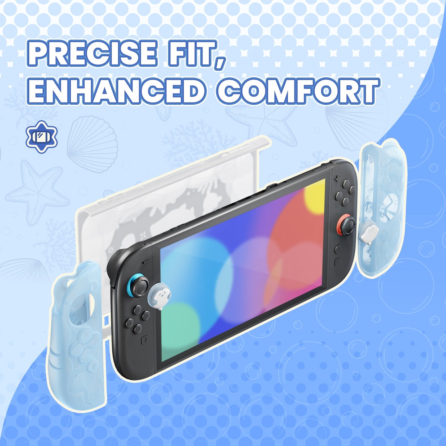 PlayVital Ocean Whisper Series Protective Case for Nintendo Switch 2, Shockproof Dockable Hard Shell Case  + Silicone Grips for Switch 2 with Thumb Grips & Sticker - Mint Blue PlayVital