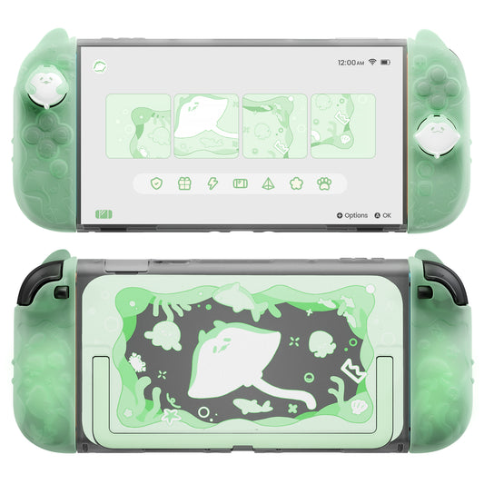 PlayVital Ocean Whisper Series Protective Case for Nintendo Switch 2, Shockproof Dockable Hard Shell Case  + Silicone Grips for Switch 2 with Thumb Grips & Sticker - Pastel Green