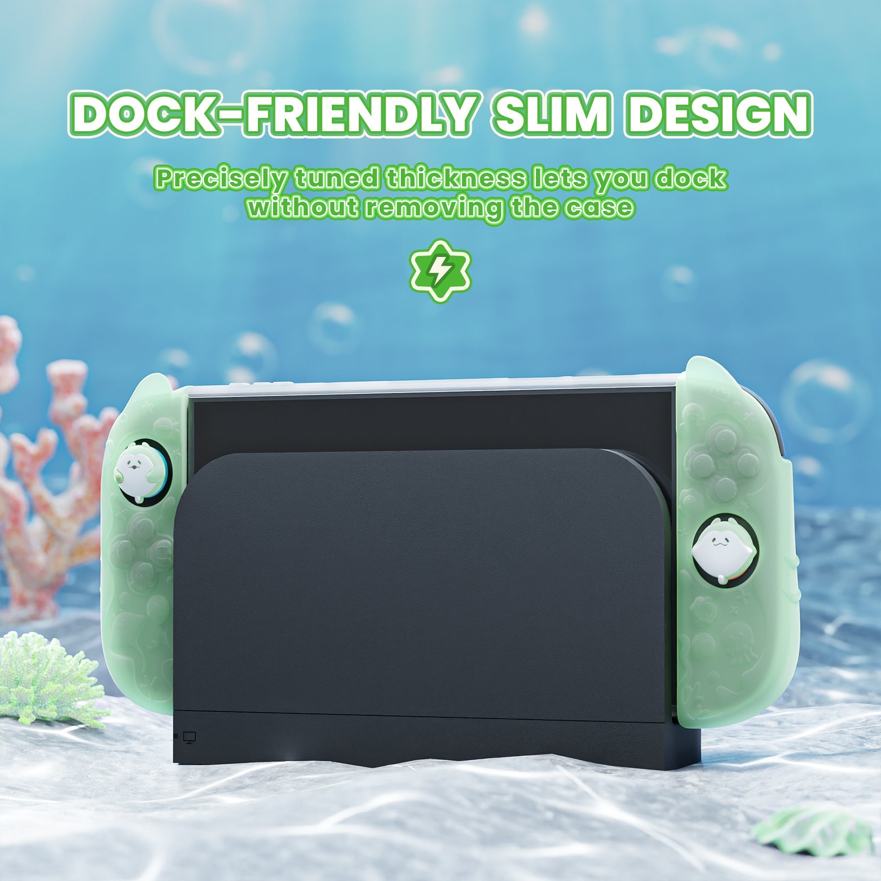 PlayVital Ocean Whisper Series Protective Case for Nintendo Switch 2, Shockproof Dockable Hard Shell Case  + Silicone Grips for Switch 2 with Thumb Grips & Sticker - Pastel Green PlayVital