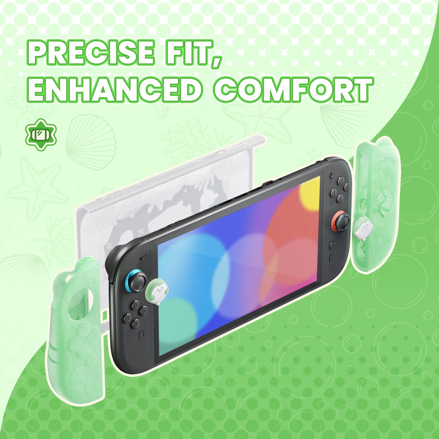 PlayVital Ocean Whisper Series Protective Case for Nintendo Switch 2, Shockproof Dockable Hard Shell Case  + Silicone Grips for Switch 2 with Thumb Grips & Sticker - Pastel Green PlayVital