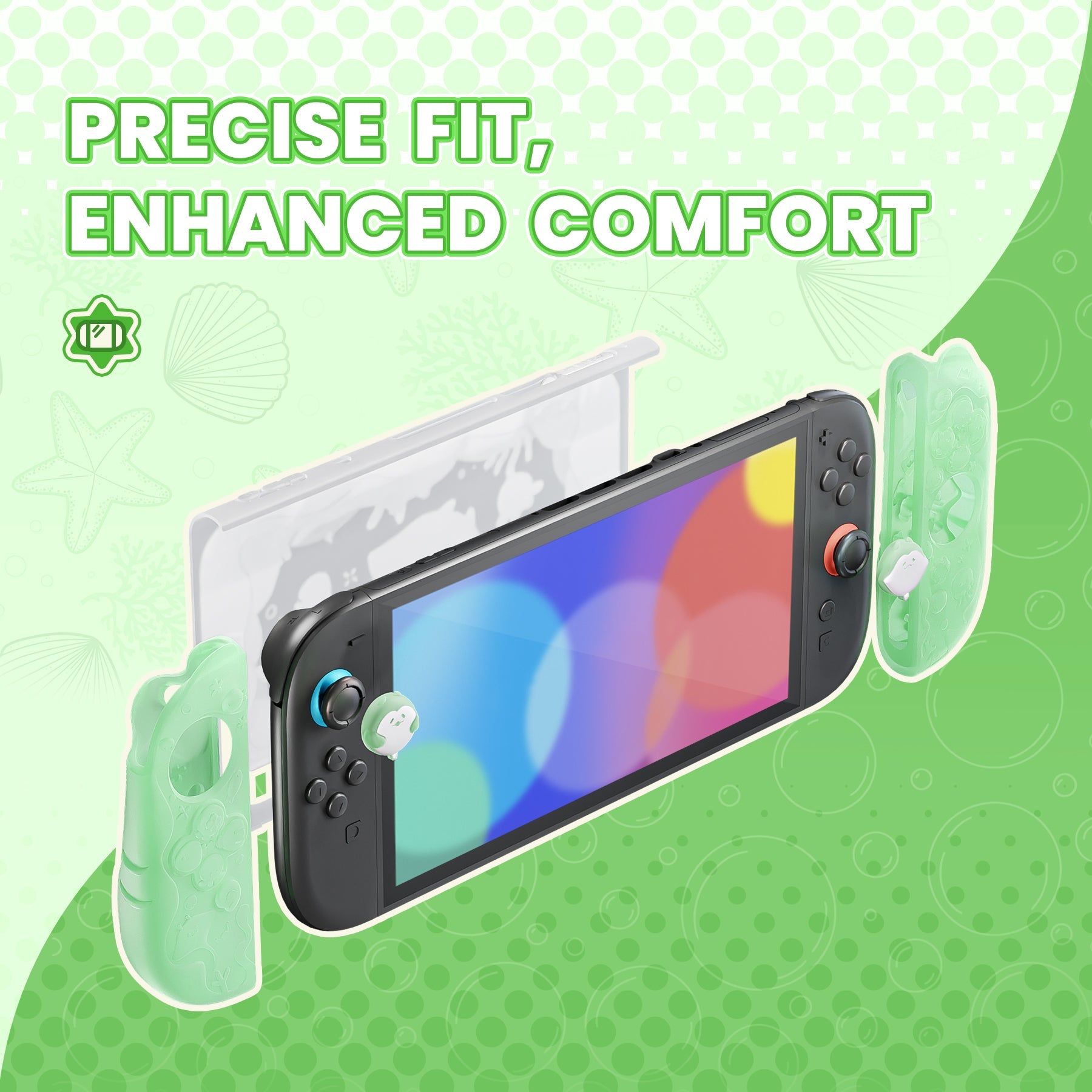 PlayVital Ocean Whisper Series Protective Case for Nintendo Switch 2, Shockproof Dockable Hard Shell Case  + Silicone Grips for Switch 2 with Thumb Grips & Sticker - Pastel Green PlayVital