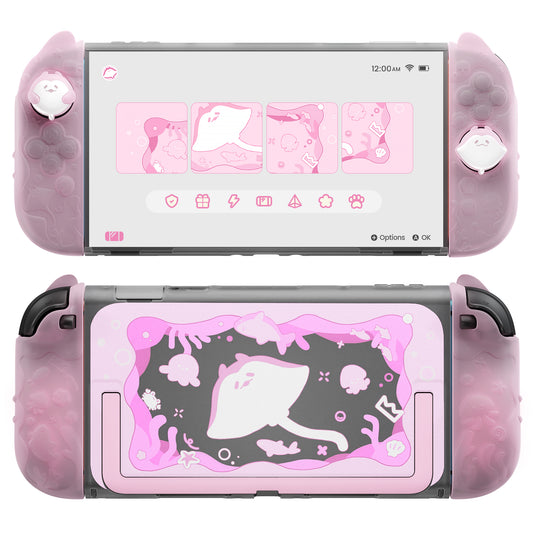 PlayVital Ocean Whisper Series Protective Case for Nintendo Switch 2, Shockproof Dockable Hard Shell Case  + Silicone Grips for Switch 2 with Thumb Grips & Sticker - Peach Pink