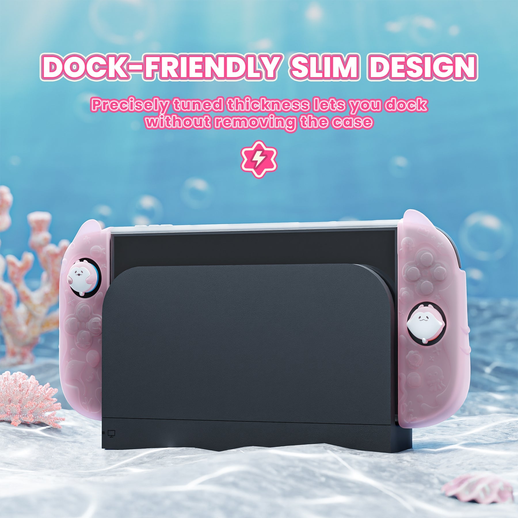 PlayVital Ocean Whisper Series Protective Case for Nintendo Switch 2, Shockproof Dockable Hard Shell Case  + Silicone Grips for Switch 2 with Thumb Grips & Sticker - Peach Pink PlayVital