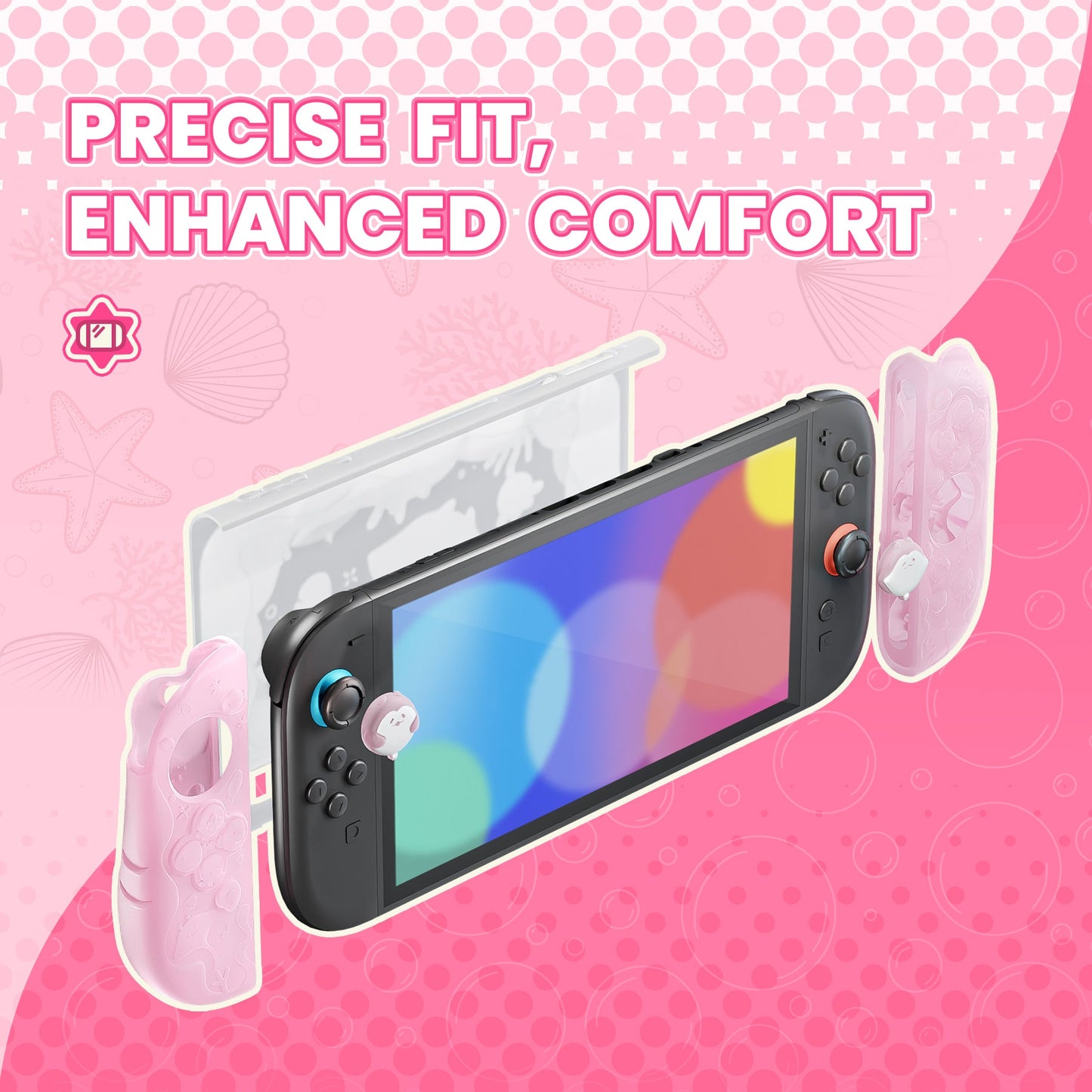 PlayVital Ocean Whisper Series Protective Case for Nintendo Switch 2, Shockproof Dockable Hard Shell Case  + Silicone Grips for Switch 2 with Thumb Grips & Sticker - Peach Pink PlayVital