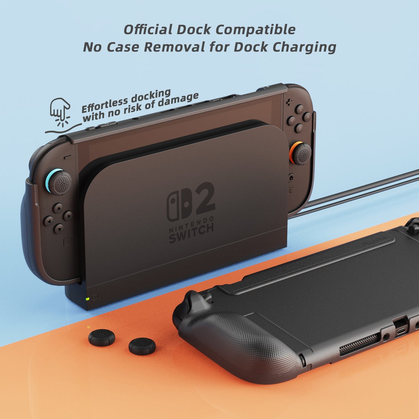 PlayVital PURE Ergonomic TPU Protective Cover with Thumb Grips for Nintendo Switch 2 - Black PlayVital