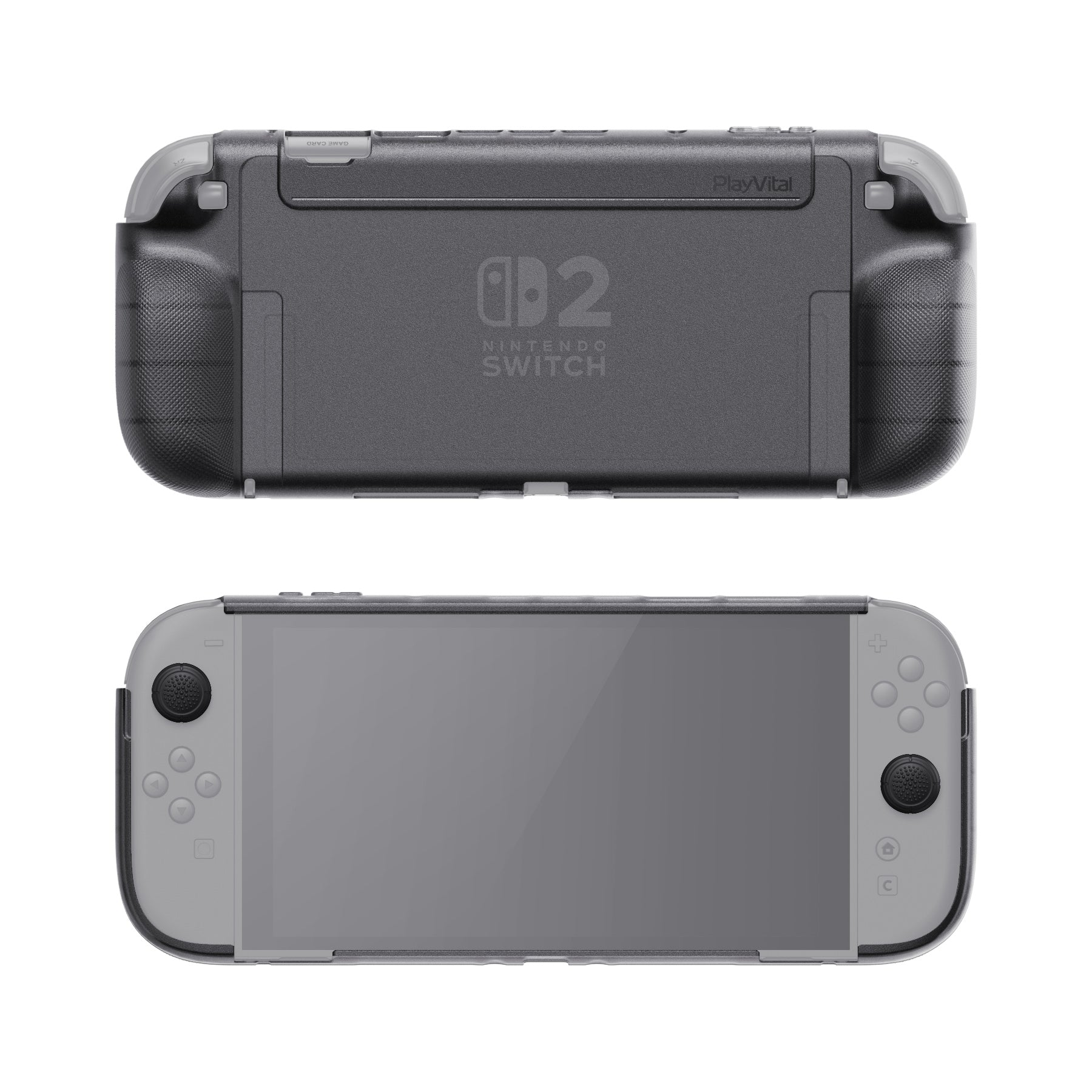 PlayVital PURE Ergonomic TPU Protective Cover with Thumb Grips for Nintendo Switch 2 - Clear Black PlayVital