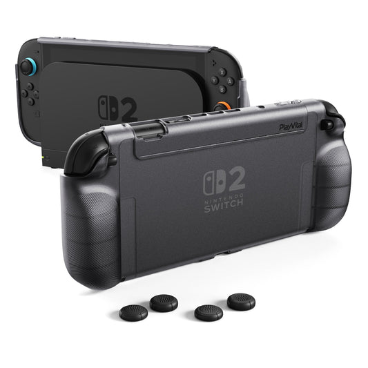 PlayVital PURE Ergonomic TPU Protective Cover with Thumb Grips for Nintendo Switch 2 - Clear Black PlayVital