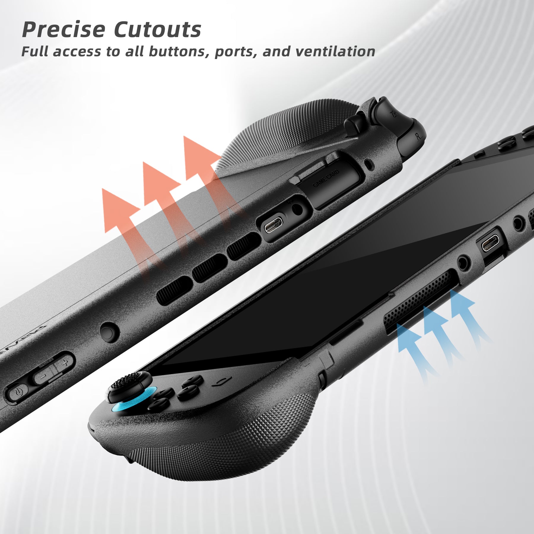 PlayVital PURE Grip Case for Nintendo Switch 2, Shockproof TPU Protective Cover Ergonomic Anti-Slip Grips Design & Thumbstick Caps - Black PlayVital