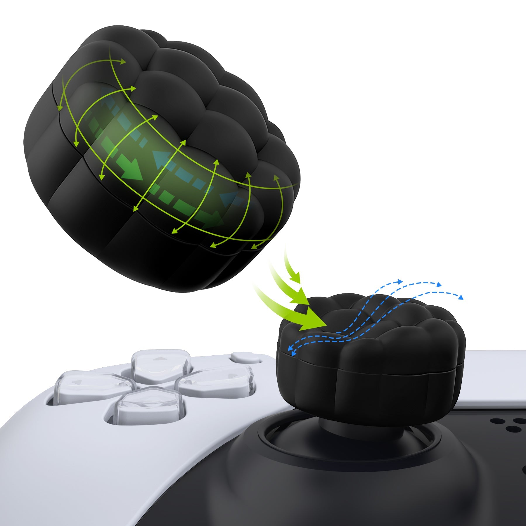 PlayVital Puff Cloud Texture Design Thumbs Cushion Grips Caps for PS5 & PS4 & Switch Pro & Xbox Series X/S & Xbox Elite Series 2 & Xbox One & Xbox Core Wireless Controller - Black PlayVital