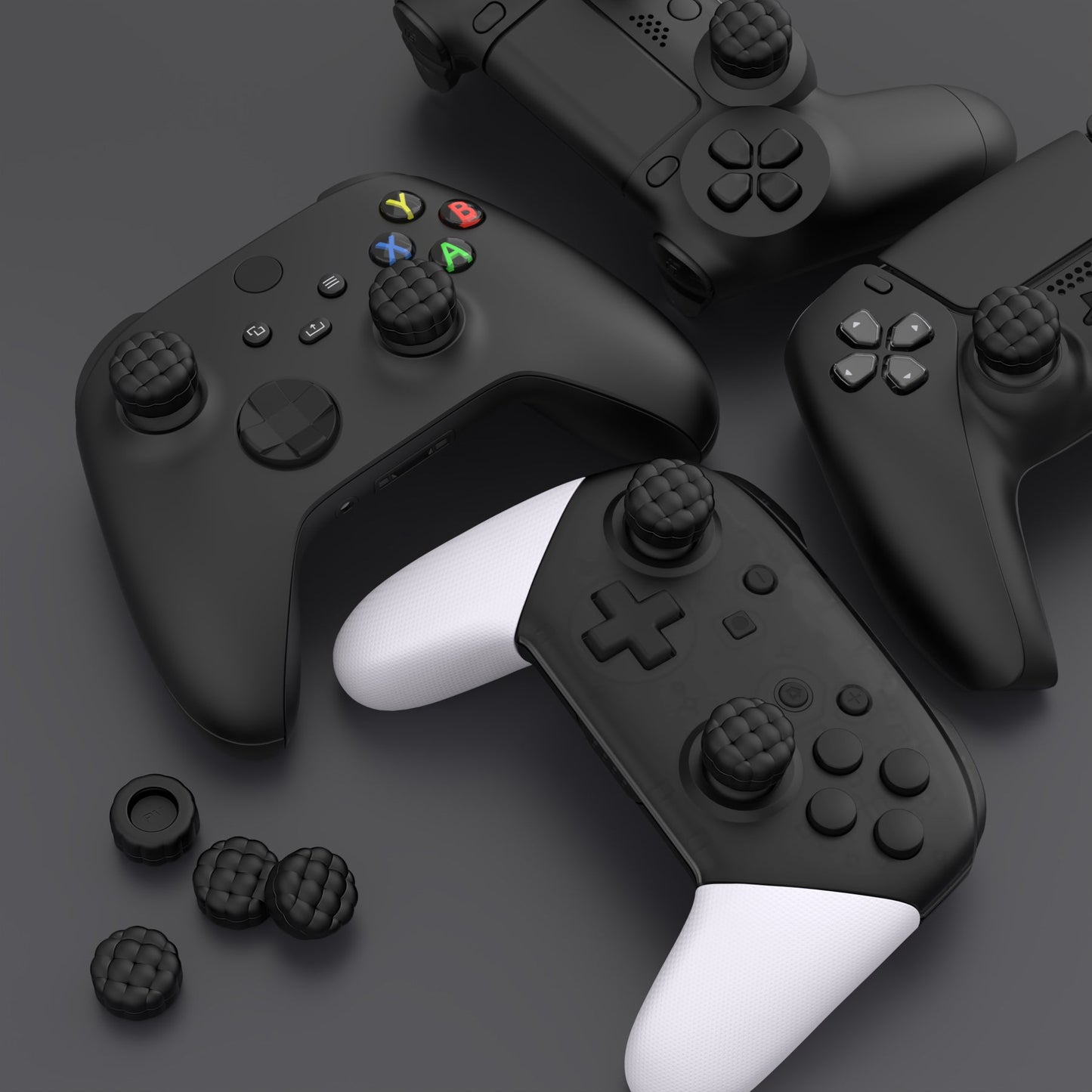 PlayVital Puff Cloud Texture Design Thumbs Cushion Grips Caps for PS5 & PS4 & Switch Pro & Xbox Series X/S & Xbox Elite Series 2 & Xbox One & Xbox Core Wireless Controller - Black PlayVital