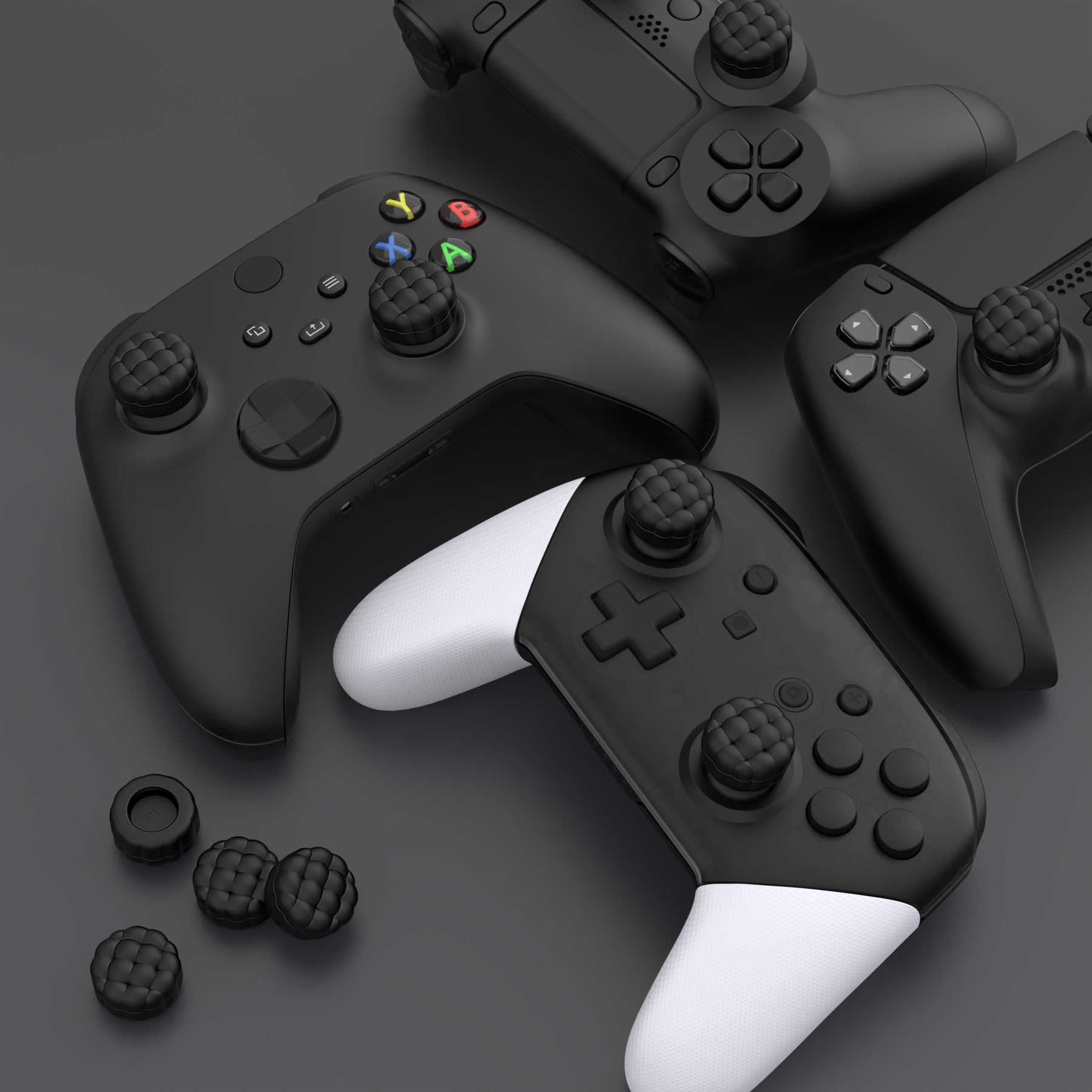 PlayVital Puff Cloud Texture Design Thumbs Cushion Grips Caps for PS5 & PS4 & Switch Pro & Xbox Series X/S & Xbox Elite Series 2 & Xbox One & Xbox Core Wireless Controller - Black PlayVital