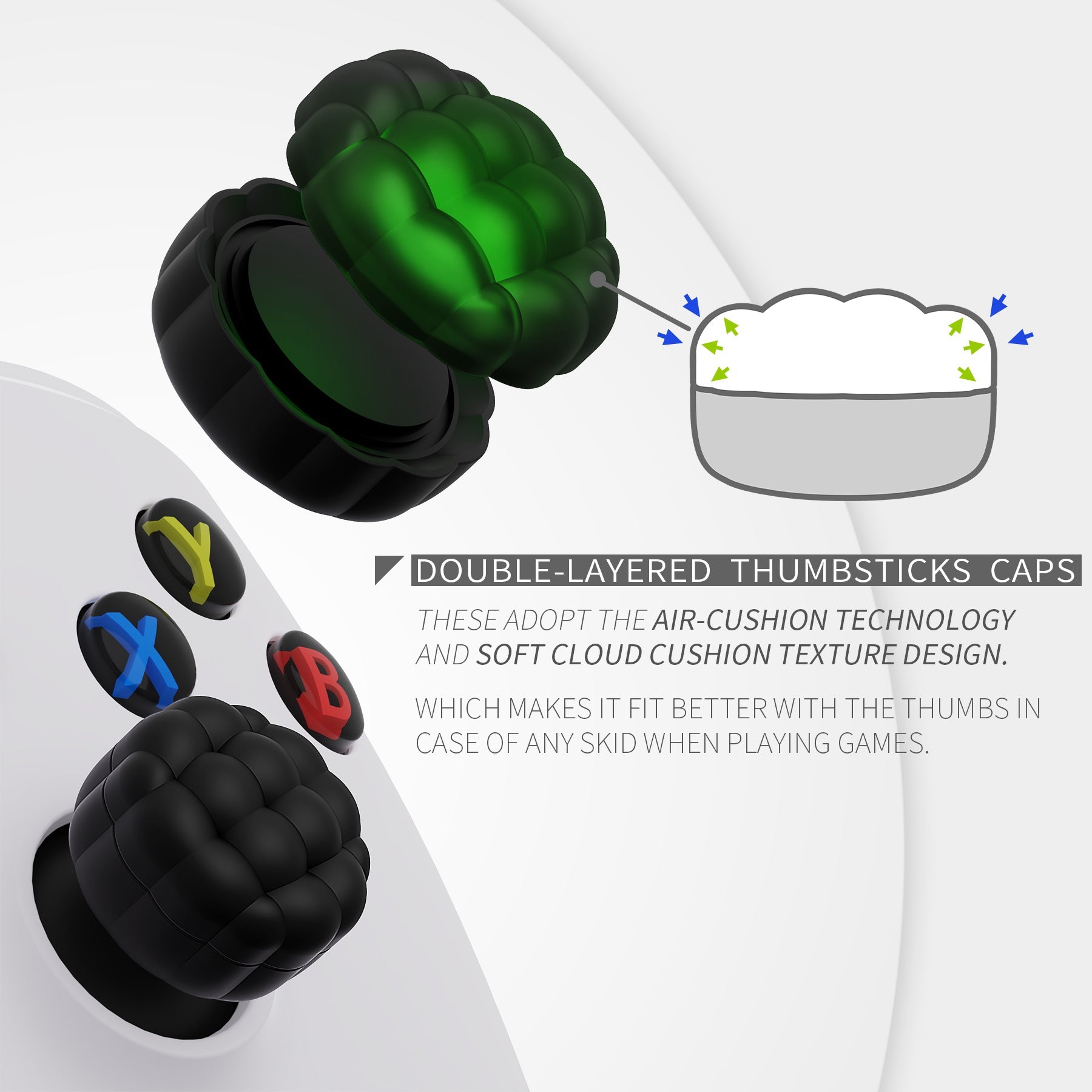PlayVital Puff Cloud Texture Design Thumbs Cushion Grips Caps for PS5 & PS4 & Switch Pro & Xbox Series X/S & Xbox Elite Series 2 & Xbox One & Xbox Core Wireless Controller - Black PlayVital