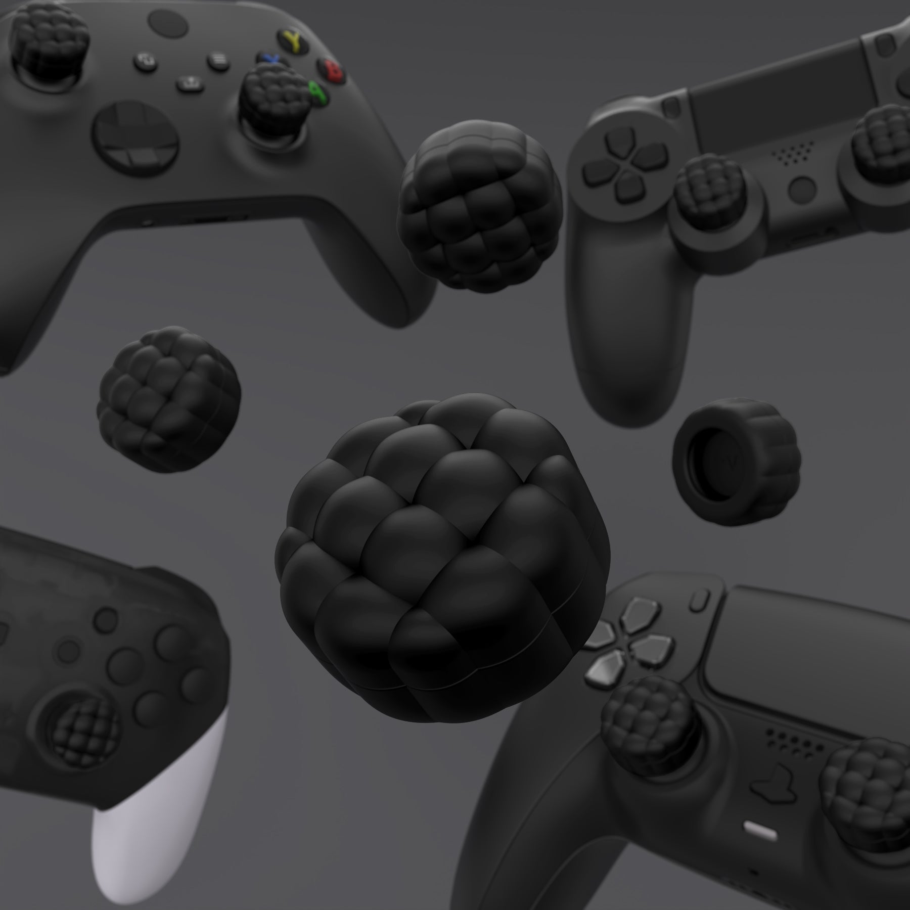 PlayVital Puff Cloud Texture Design Thumbs Cushion Grips Caps for PS5 & PS4 & Switch Pro & Xbox Series X/S & Xbox Elite Series 2 & Xbox One & Xbox Core Wireless Controller - Black PlayVital