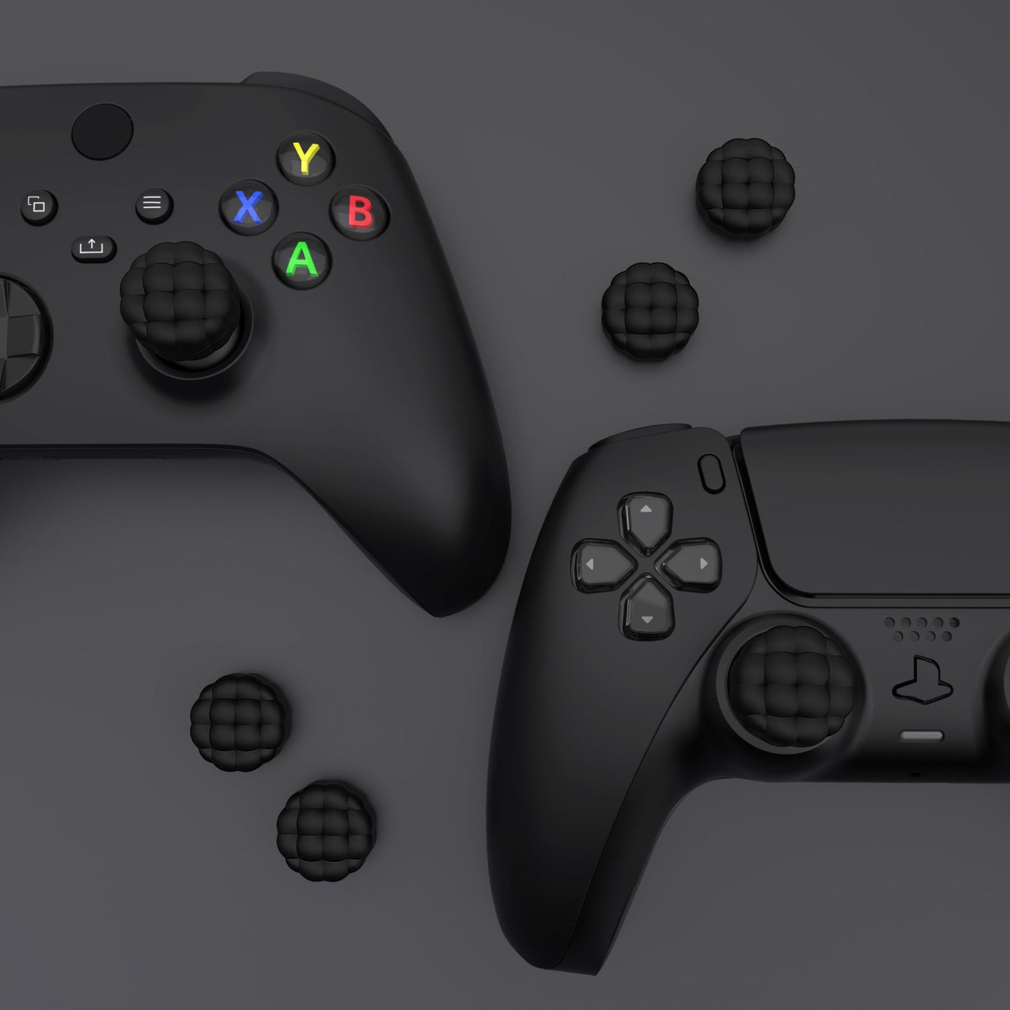 PlayVital Puff Cloud Texture Design Thumbs Cushion Grips Caps for PS5 & PS4 & Switch Pro & Xbox Series X/S & Xbox Elite Series 2 & Xbox One & Xbox Core Wireless Controller - Black PlayVital