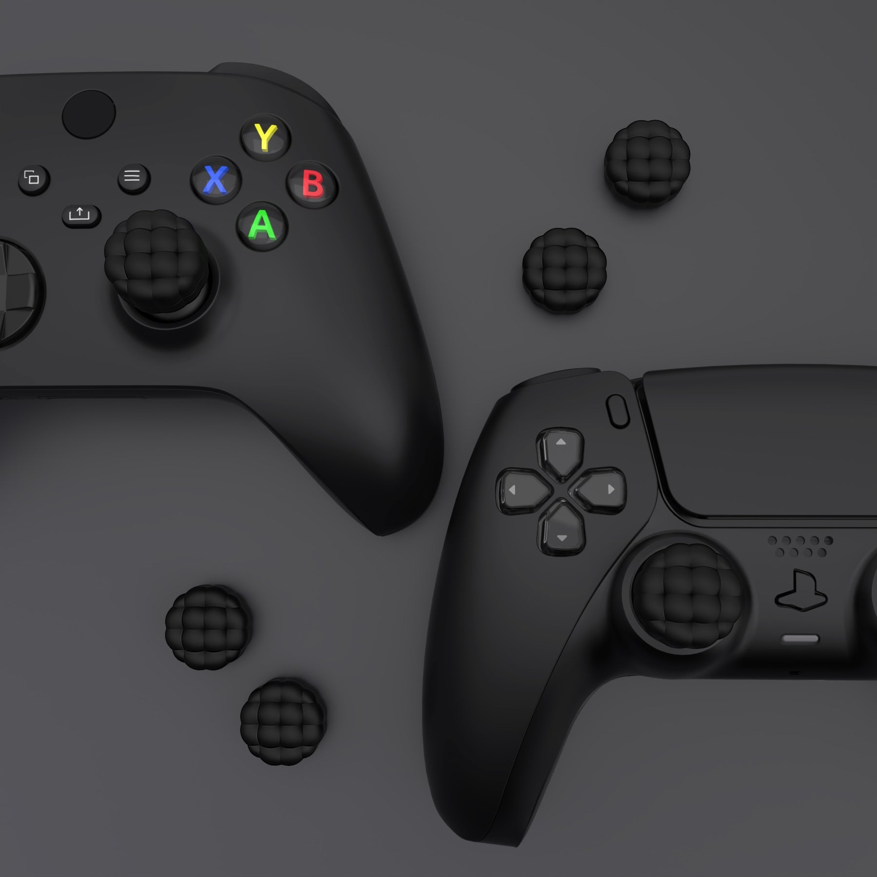 PlayVital Puff Cloud Texture Design Thumbs Cushion Grips Caps for PS5 & PS4 & Switch Pro & Xbox Series X/S & Xbox Elite Series 2 & Xbox One & Xbox Core Wireless Controller - Black PlayVital