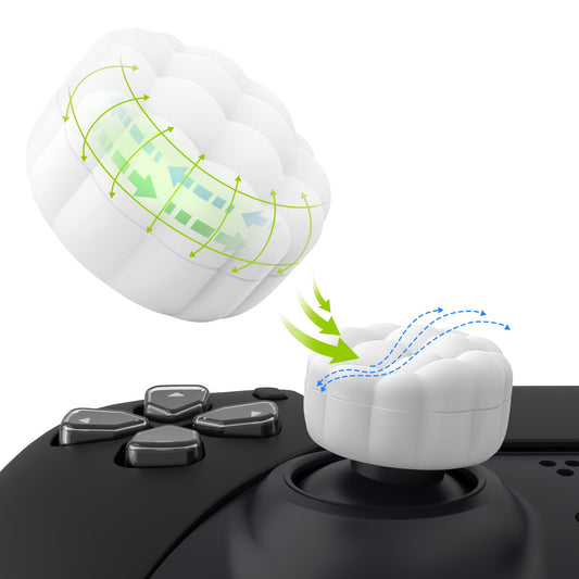 PlayVital Puff Cloud Texture Design Thumbs Cushion Grips Caps for PS5 & PS4 & Switch Pro & Xbox Series X/S & Xbox Elite Series 2 & Xbox One & Xbox Core Wireless Controller - White PlayVital
