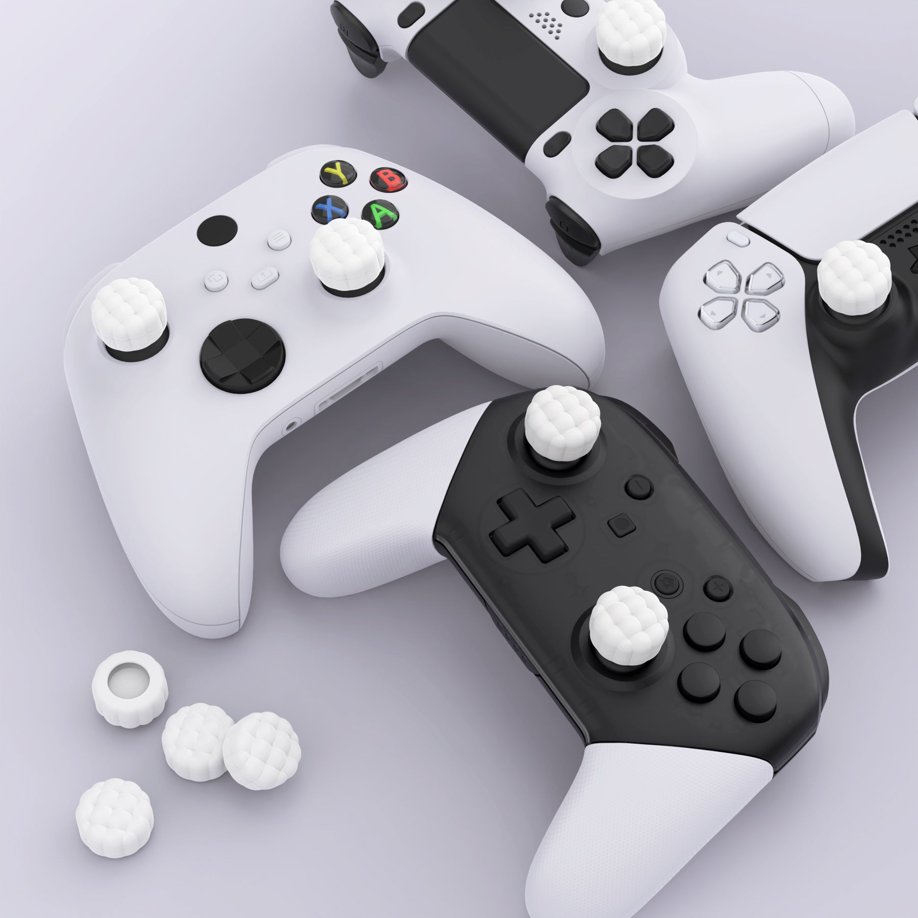 PlayVital Puff Cloud Texture Design Thumbs Cushion Grips Caps for PS5 & PS4 & Switch Pro & Xbox Series X/S & Xbox Elite Series 2 & Xbox One & Xbox Core Wireless Controller - White PlayVital