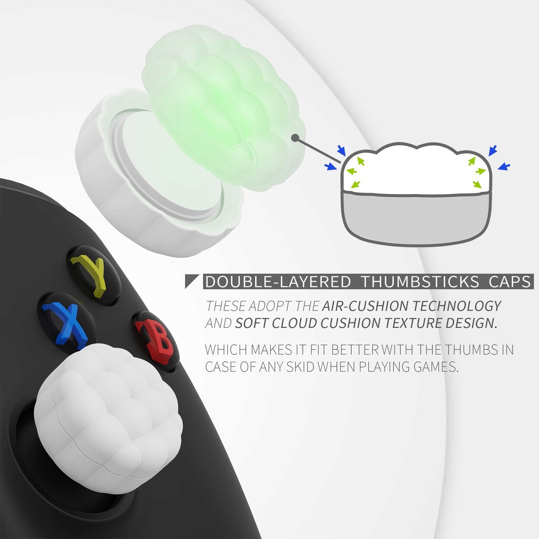 PlayVital Puff Cloud Texture Design Thumbs Cushion Grips Caps for PS5 & PS4 & Switch Pro & Xbox Series X/S & Xbox Elite Series 2 & Xbox One & Xbox Core Wireless Controller - White PlayVital