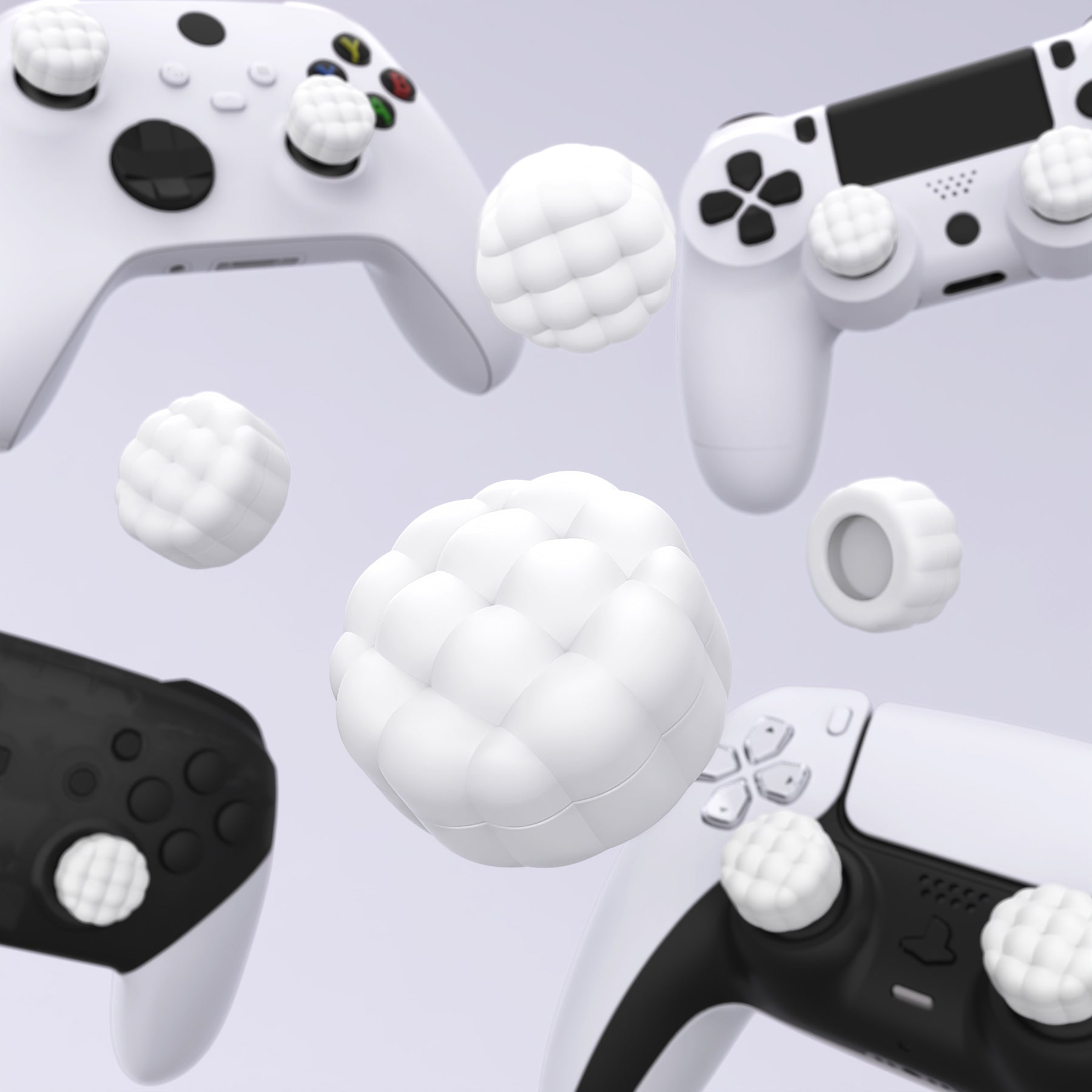 PlayVital Puff Cloud Texture Design Thumbs Cushion Grips Caps for PS5 & PS4 & Switch Pro & Xbox Series X/S & Xbox Elite Series 2 & Xbox One & Xbox Core Wireless Controller - White PlayVital