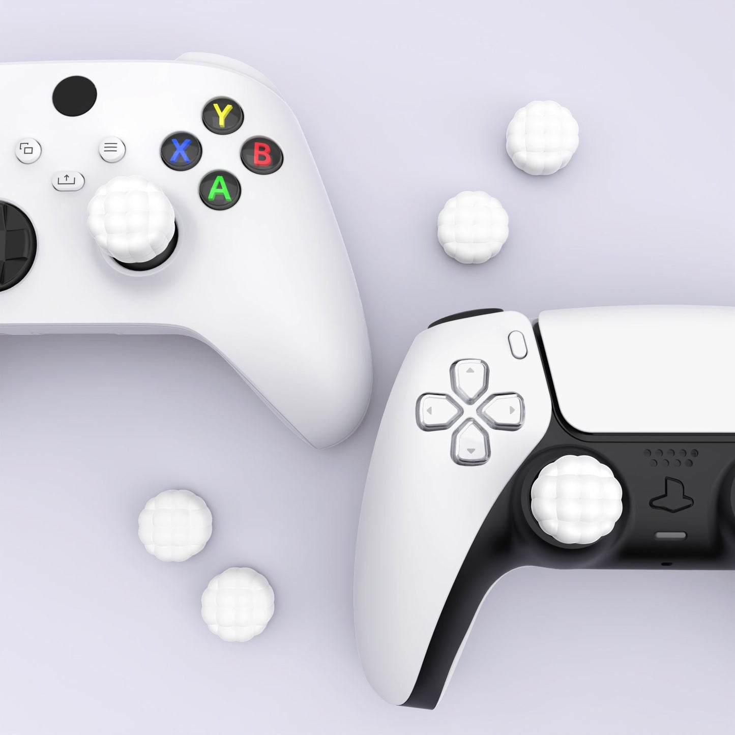 PlayVital Puff Cloud Texture Design Thumbs Cushion Grips Caps for PS5 & PS4 & Switch Pro & Xbox Series X/S & Xbox Elite Series 2 & Xbox One & Xbox Core Wireless Controller - White PlayVital