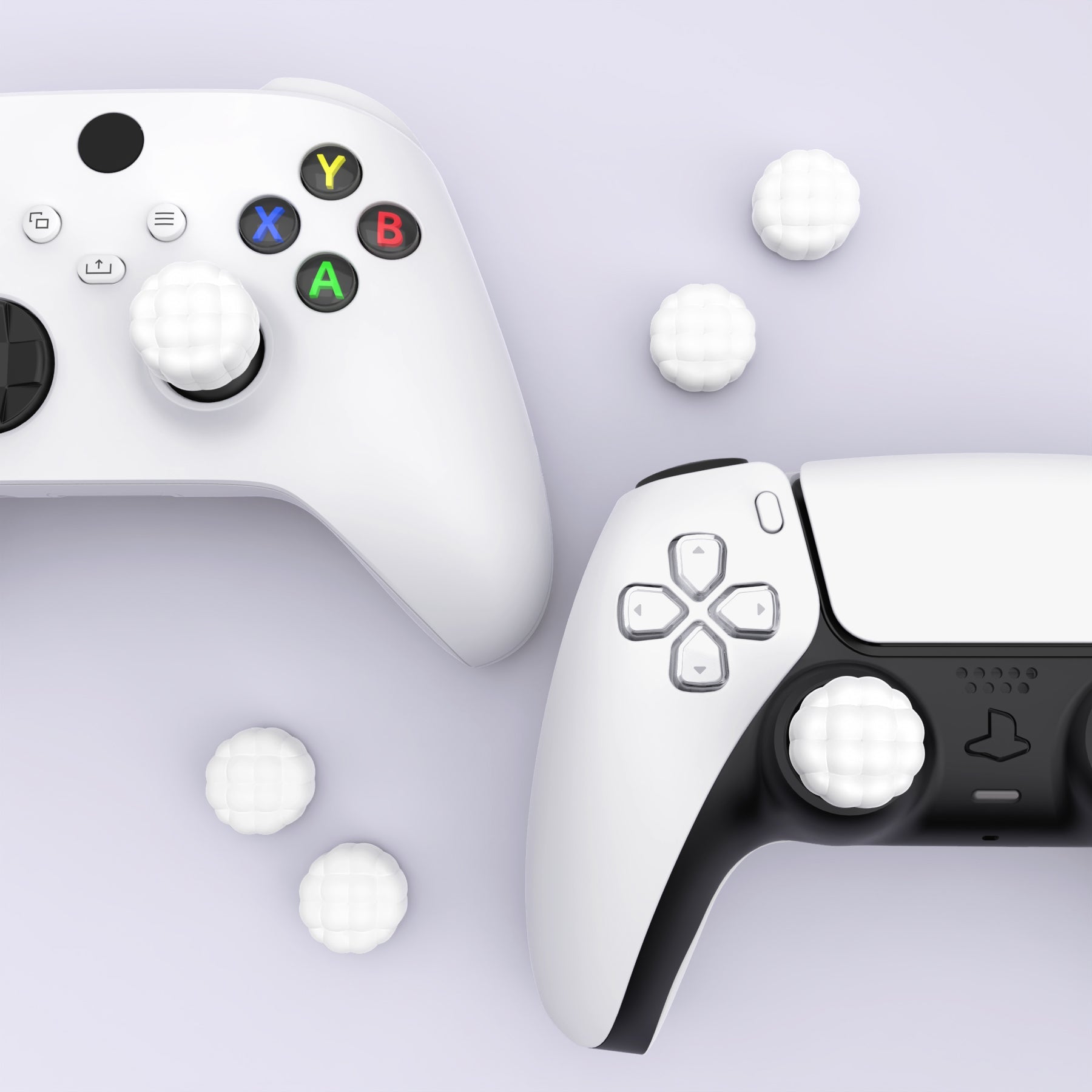 PlayVital Puff Cloud Texture Design Thumbs Cushion Grips Caps for PS5 & PS4 & Switch Pro & Xbox Series X/S & Xbox Elite Series 2 & Xbox One & Xbox Core Wireless Controller - White PlayVital