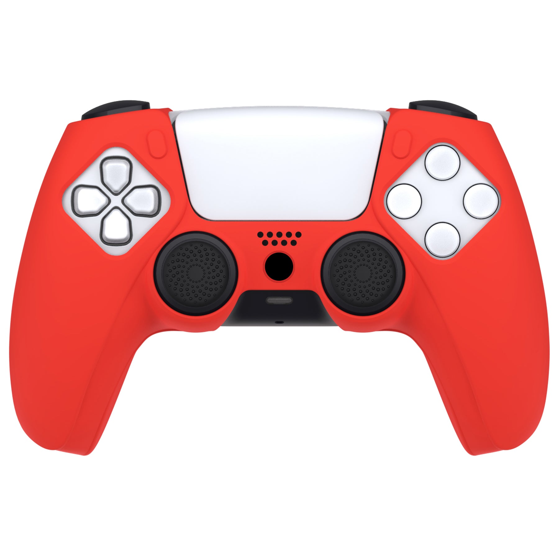 PlayVital Pure Series Dockable Model Anti-Slip Silicone Cover Skin with Thumb Grip Caps for PS5 Wireless Controller - Compatible with Charging Station - Passion Red - EKPFP005 PlayVital