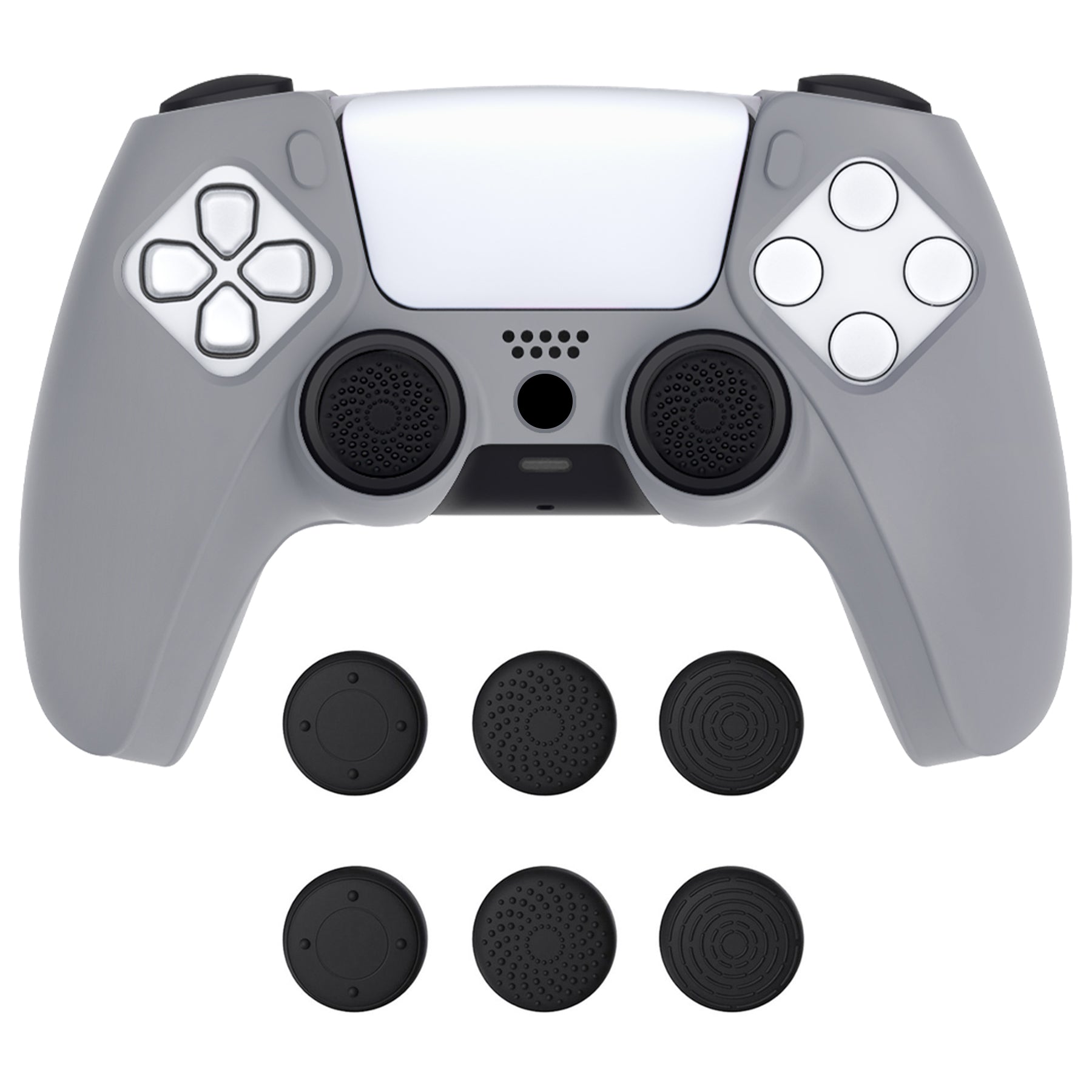 PlayVital Pure Series Dockable Model Anti-Slip Silicone Cover Skin with Thumb Grip Caps for PS5 Wireless Controller - Compatible with Charging Station - Gray PlayVital