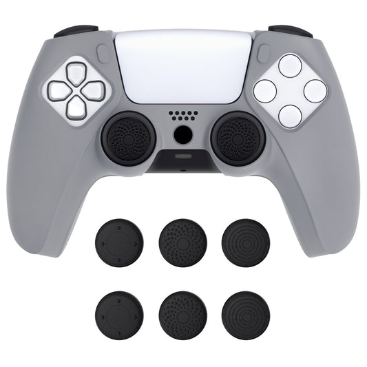 PlayVital Pure Series Dockable Model Anti-Slip Silicone Cover Skin with Thumb Grip Caps for PS5 Wireless Controller - Compatible with Charging Station - Gray PlayVital