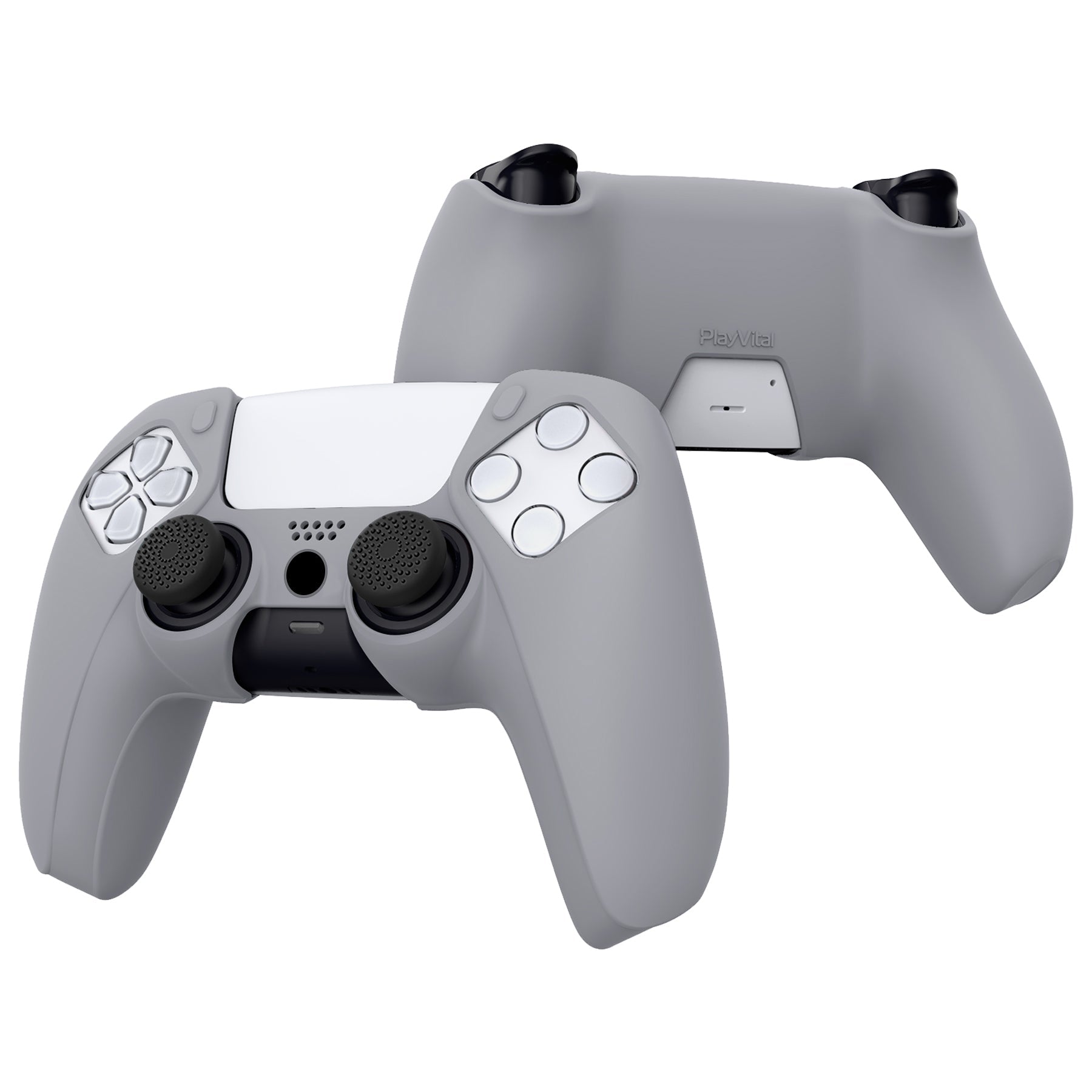 PlayVital Pure Series Dockable Model Anti-Slip Silicone Cover Skin with Thumb Grip Caps for PS5 Wireless Controller - Compatible with Charging Station - Gray PlayVital