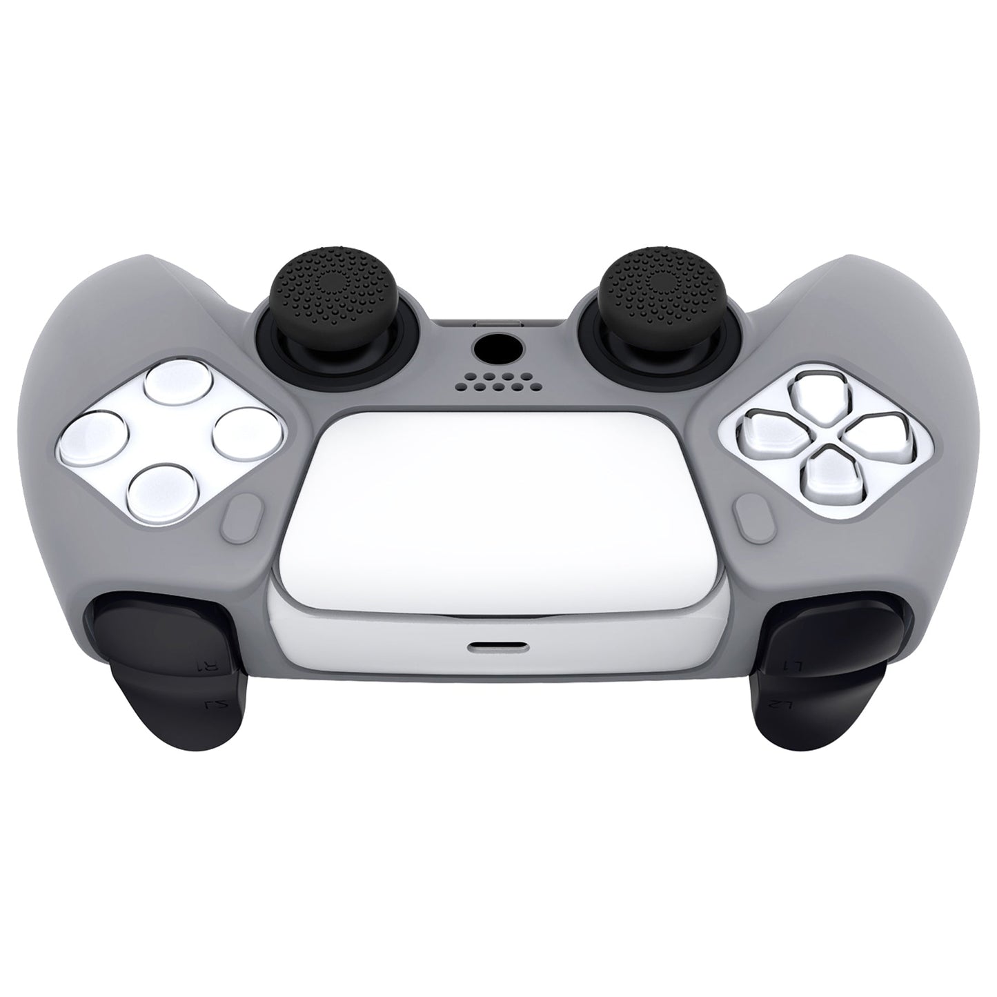 PlayVital Pure Series Dockable Model Anti-Slip Silicone Cover Skin with Thumb Grip Caps for PS5 Wireless Controller - Compatible with Charging Station - Gray PlayVital