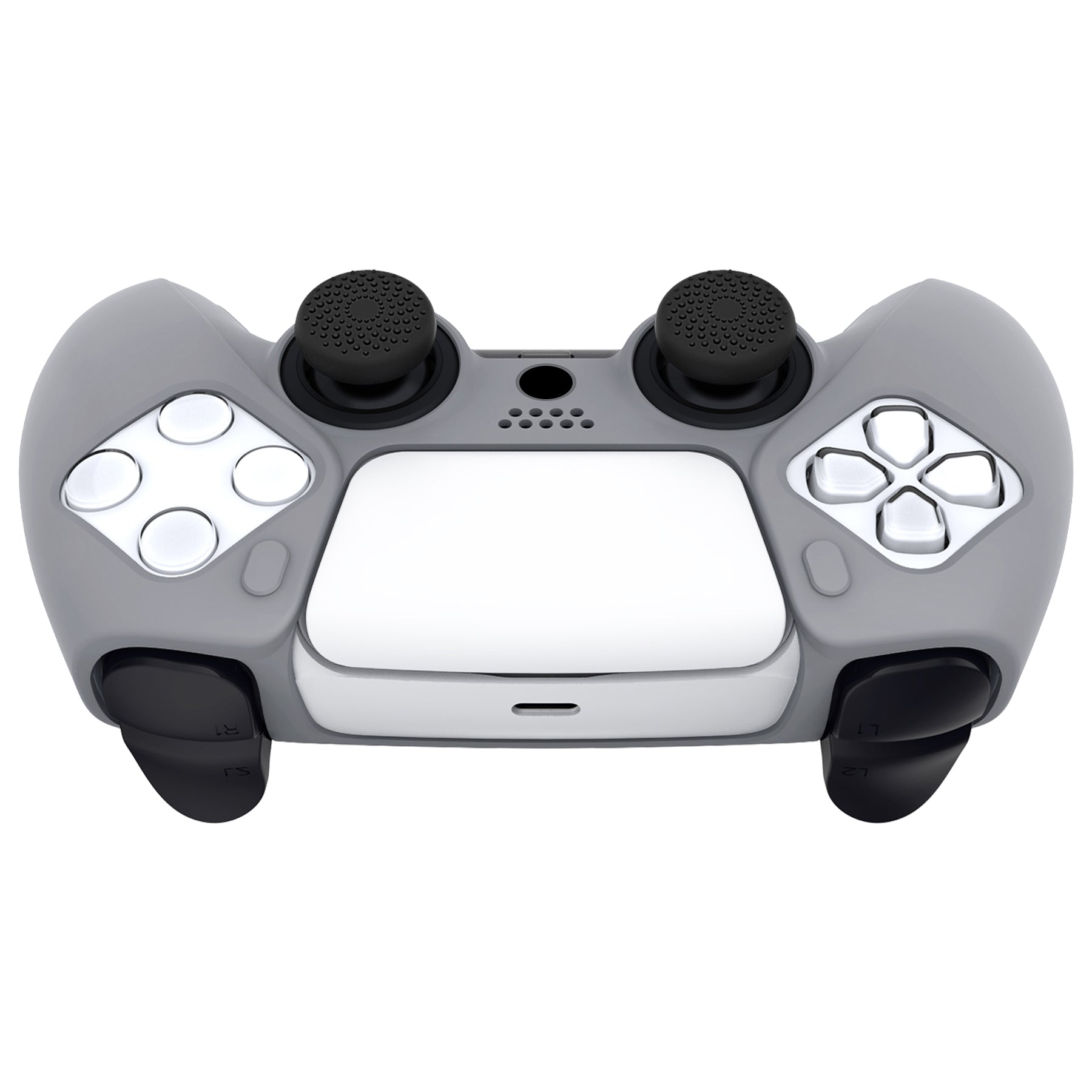 PlayVital Pure Series Dockable Model Anti-Slip Silicone Cover Skin with Thumb Grip Caps for PS5 Wireless Controller - Compatible with Charging Station - Gray PlayVital