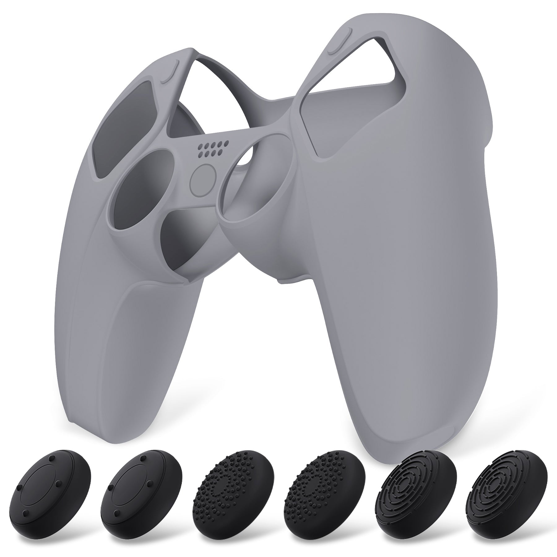 PlayVital Pure Series Dockable Model Anti-Slip Silicone Cover Skin with Thumb Grip Caps for PS5 Wireless Controller - Compatible with Charging Station - Gray PlayVital