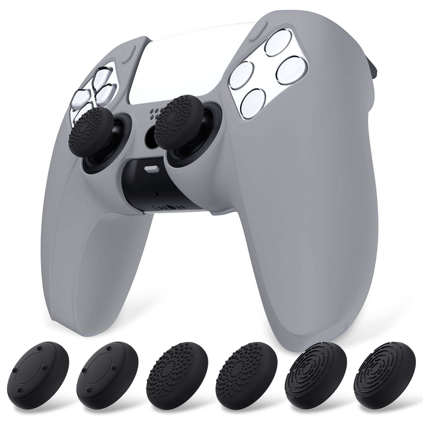 PlayVital Pure Series Dockable Model Anti-Slip Silicone Cover Skin with Thumb Grip Caps for PS5 Wireless Controller - Compatible with Charging Station - Gray PlayVital