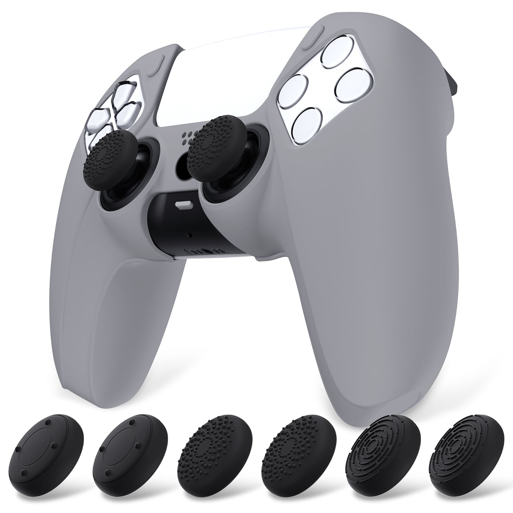 PlayVital Pure Series Dockable Model Anti-Slip Silicone Cover Skin with Thumb Grip Caps for PS5 Wireless Controller - Compatible with Charging Station - Gray PlayVital