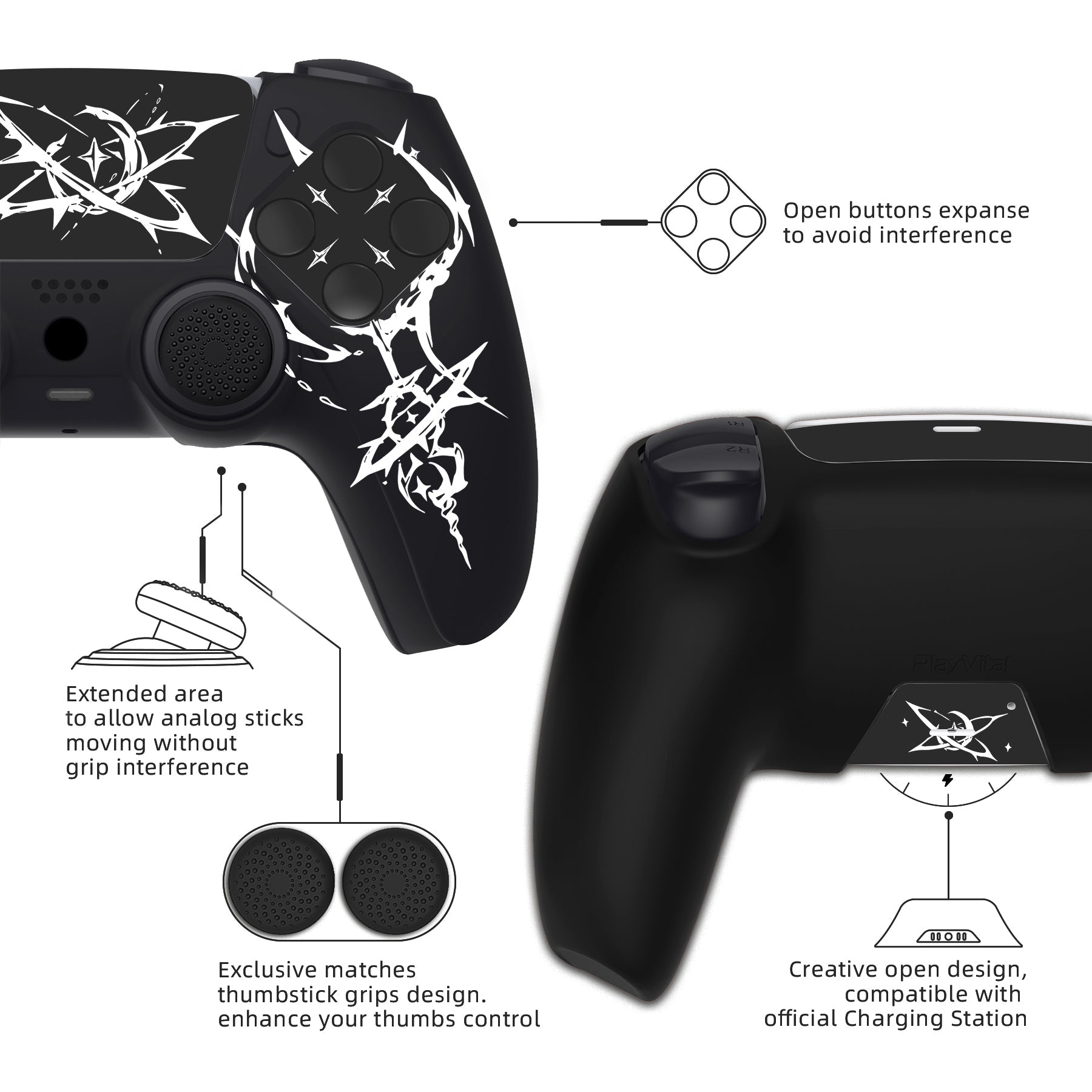 PlayVital Pure Series Silicone Controller Grip Case for PS5 Controller with 6 Thumb Grip & Sticker,  Anti-Slip Skin Cover for PS5 Controller Fit with Charging Station - Carving Energy Rift PlayVital