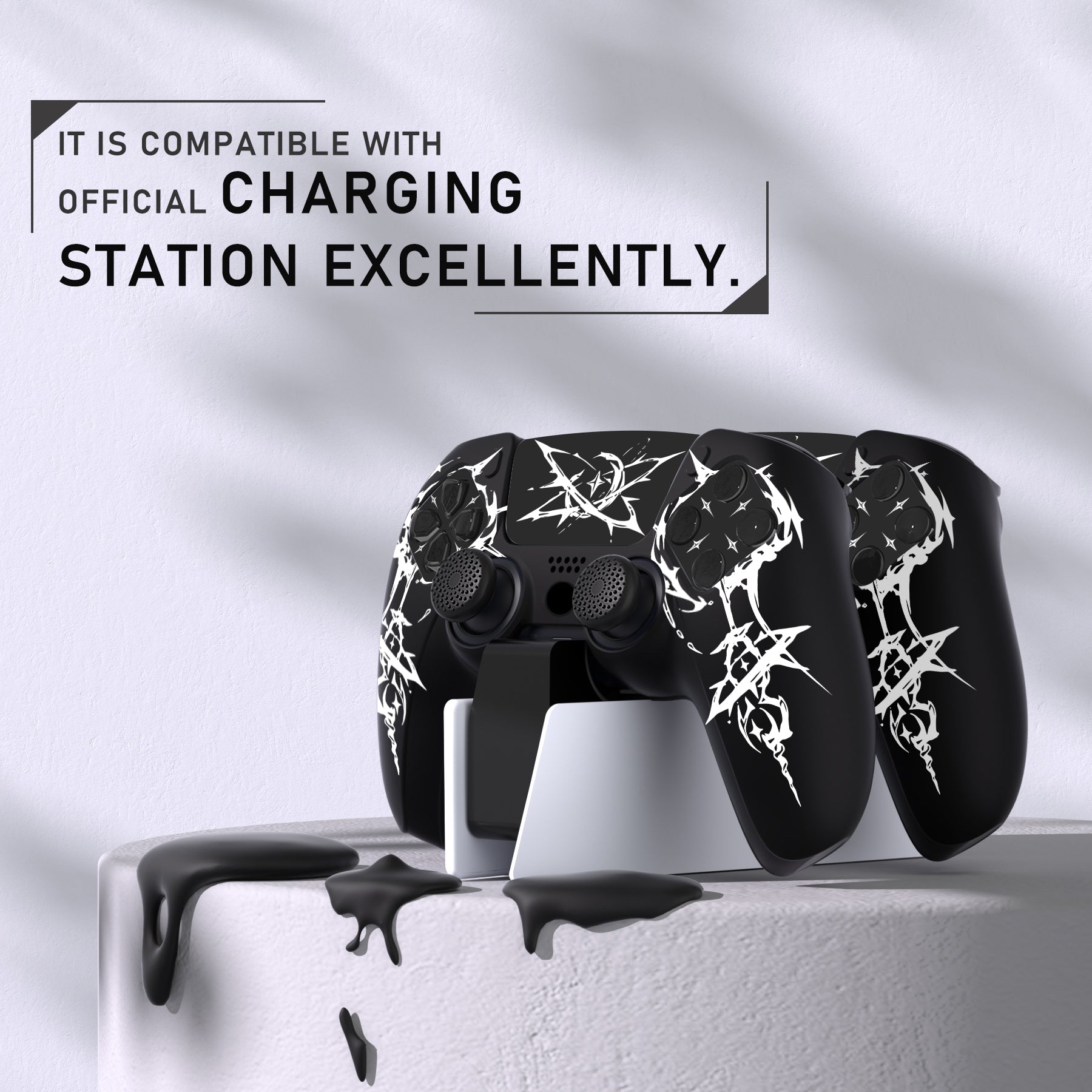 PlayVital Pure Series Silicone Controller Grip Case for PS5 Controller with 6 Thumb Grip & Sticker,  Anti-Slip Skin Cover for PS5 Controller Fit with Charging Station - Carving Energy Rift PlayVital