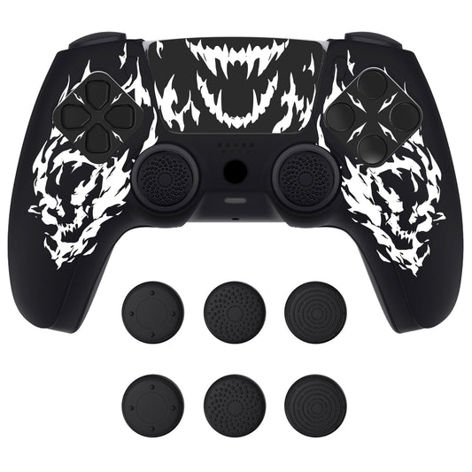 PlayVital Pure Series Silicone Controller Grip Case for PS5 Controller with 6 Thumb Grip & Sticker,  Anti-Slip Skin Cover for PS5 Controller Fit with Charging Station - Carving Fire Skull PlayVital