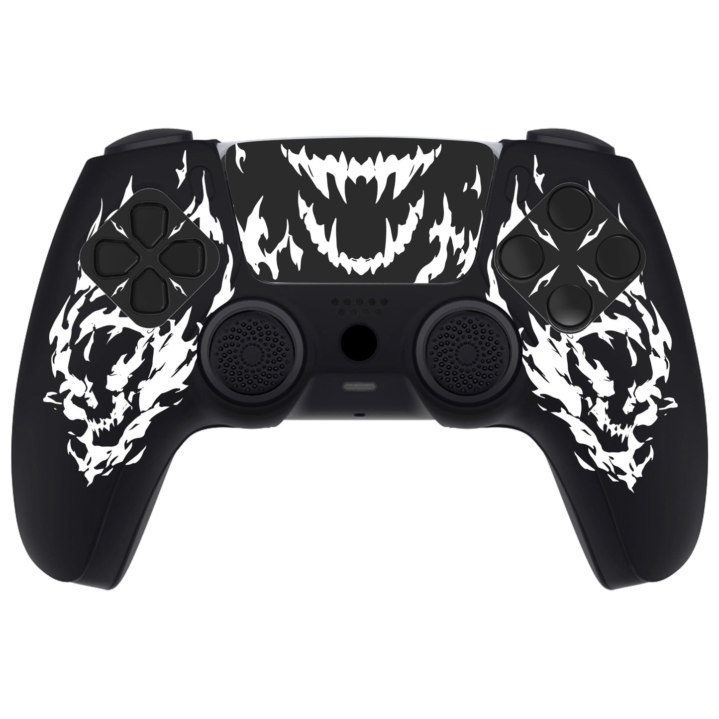 PlayVital Pure Series Silicone Controller Grip Case for PS5 Controller with 6 Thumb Grip & Sticker,  Anti-Slip Skin Cover for PS5 Controller Fit with Charging Station - Carving Fire Skull PlayVital