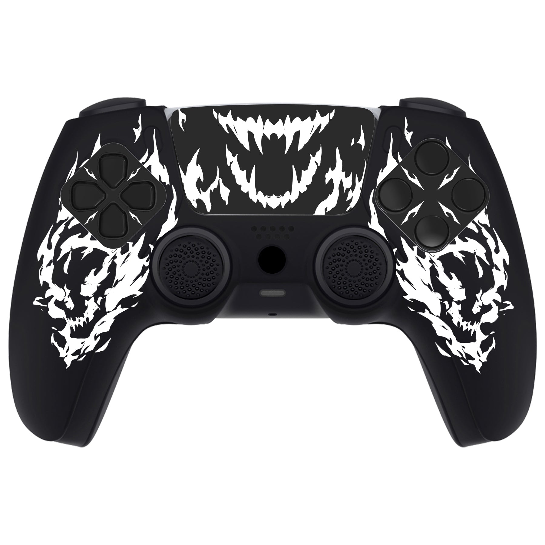 PlayVital Pure Series Silicone Controller Grip Case for PS5 Controller with 6 Thumb Grip & Sticker,  Anti-Slip Skin Cover for PS5 Controller Fit with Charging Station - Carving Fire Skull PlayVital