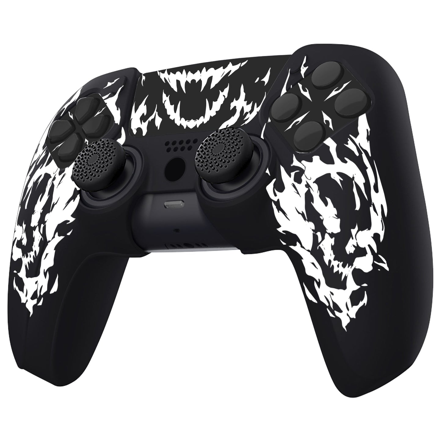 PlayVital Pure Series Silicone Controller Grip Case for PS5 Controller with 6 Thumb Grip & Sticker,  Anti-Slip Skin Cover for PS5 Controller Fit with Charging Station - Carving Fire Skull PlayVital